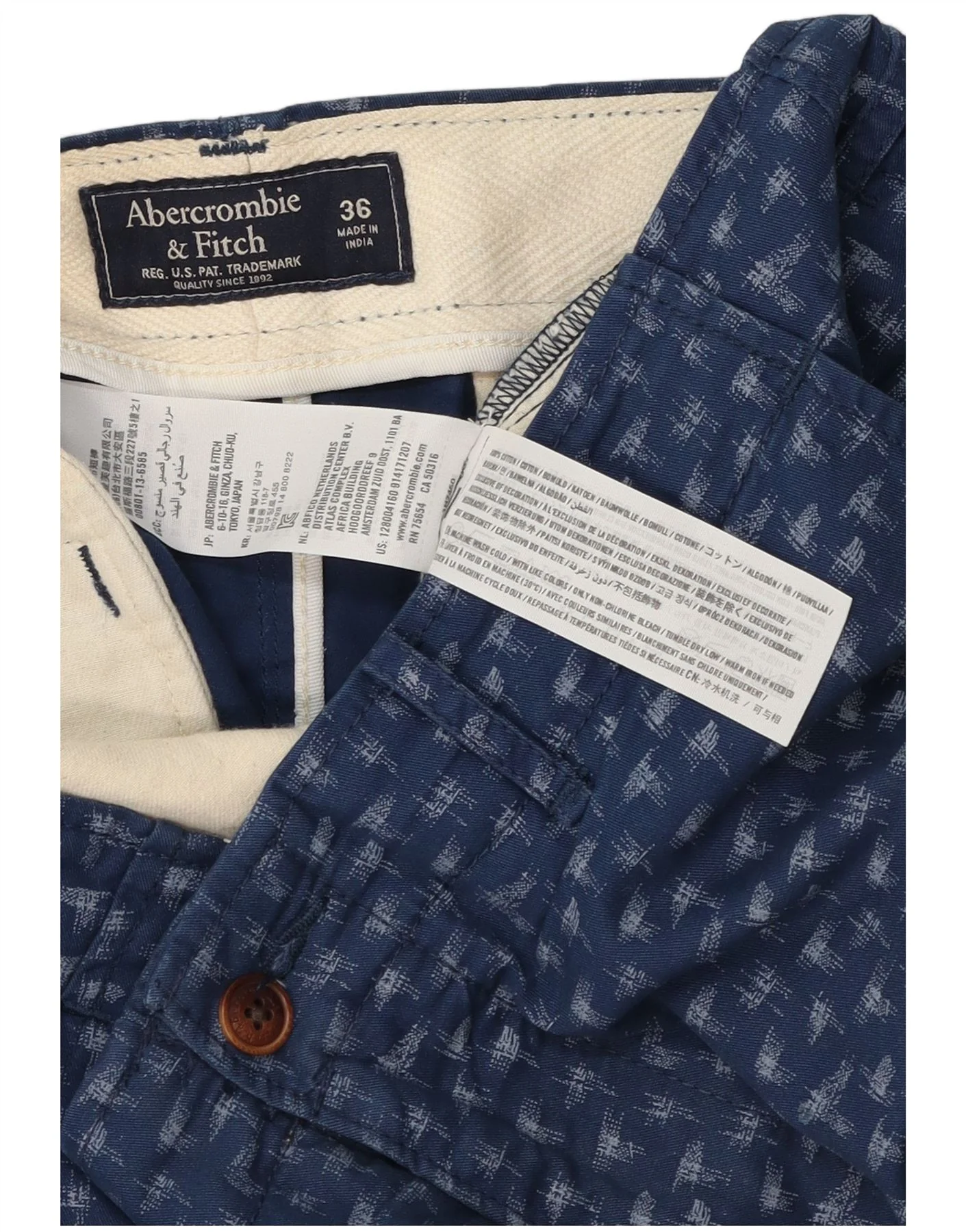 Abercrombie & Fitch Mens Abstract Pattern Chino Shorts W36 Large Navy Blue - Image 3