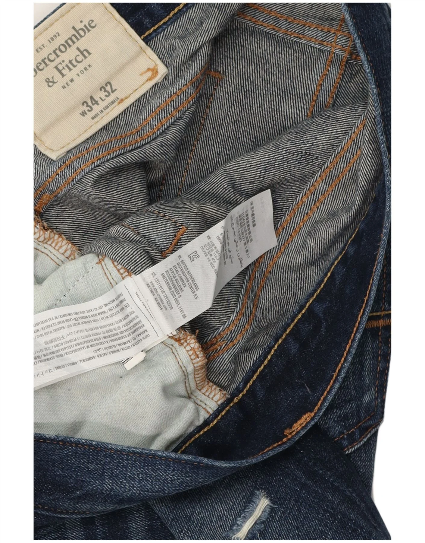 Abercrombie & Fitch Mens Distressed Slim Jeans W34 L32 Navy Blue Cotton - Image 3