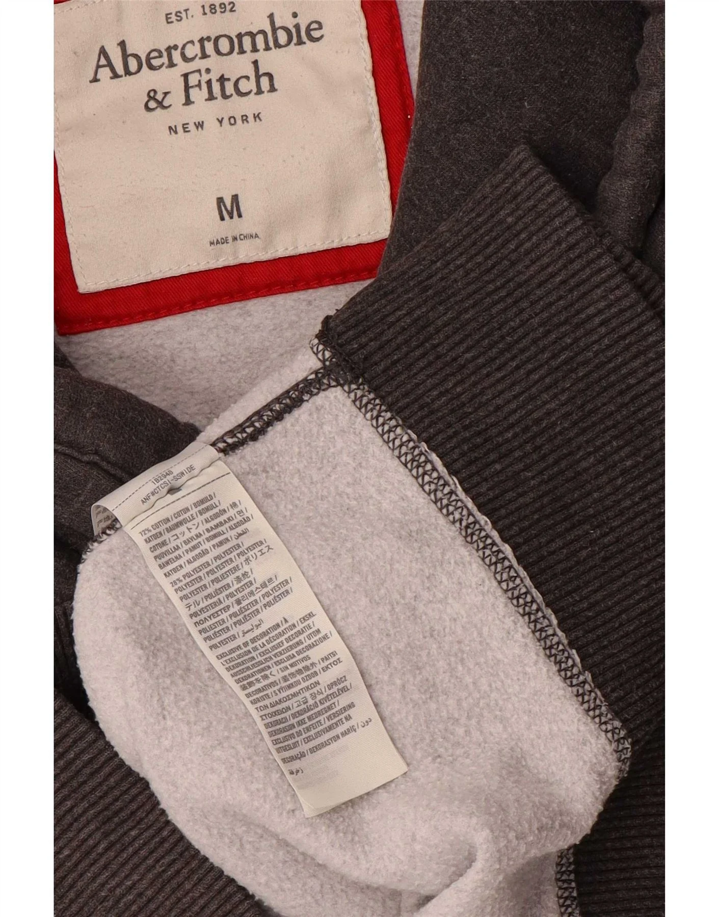 Abercrombie & Fitch Mens Graphic Hoodie Jumper Medium Grey Cotton - Image 3