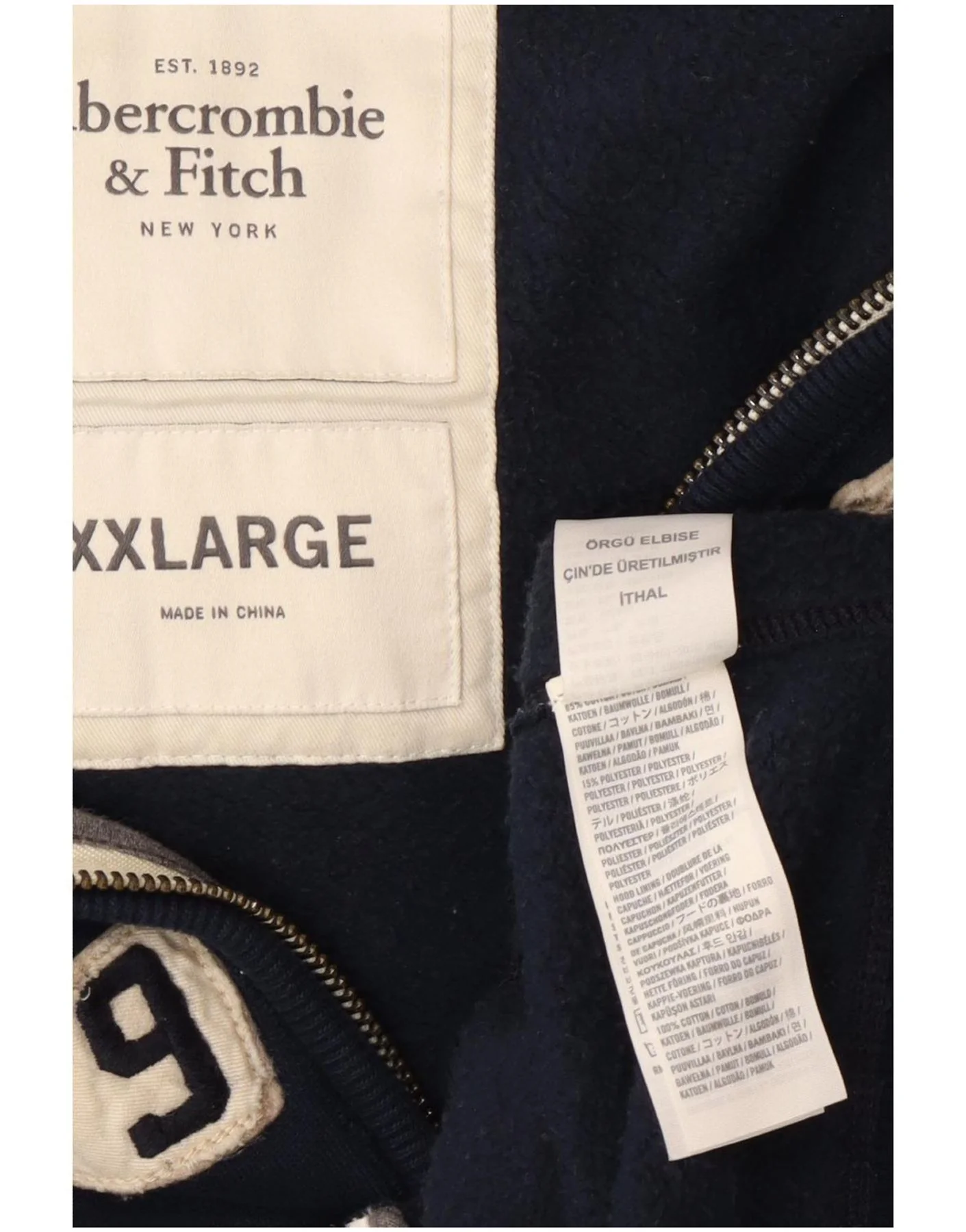 Abercrombie & Fitch Mens Graphic Zip Hoodie Sweater 2XL Navy Blue Cotton - Image 4