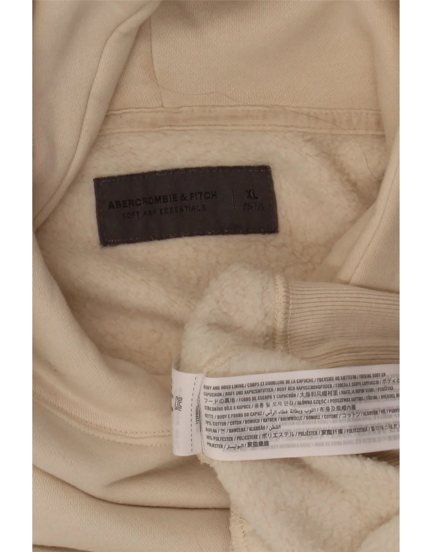 Abercrombie & Fitch Mens Hoodie Jumper XL Beige Cotton - Image 7