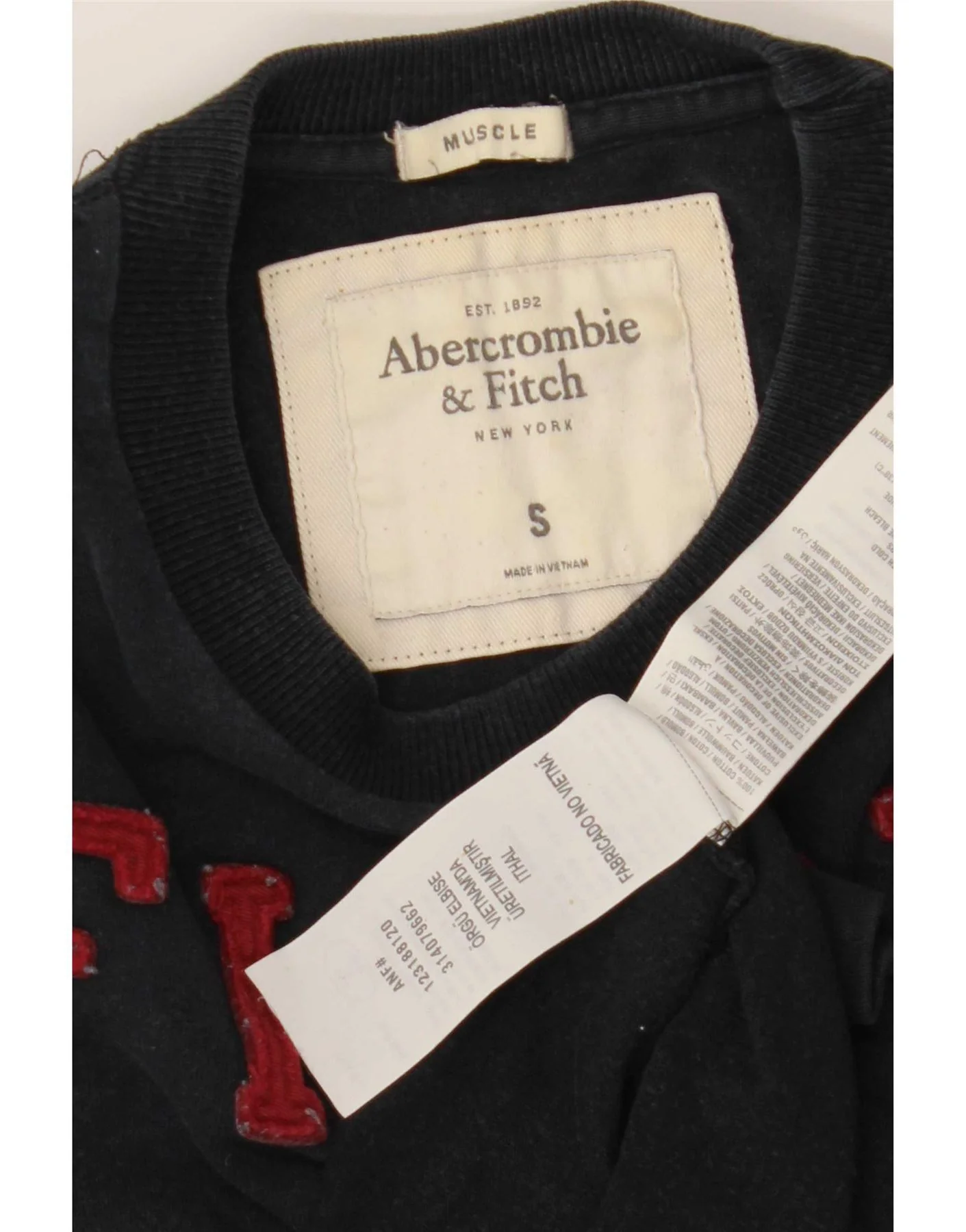 Abercrombie & Fitch Mens Muscle Graphic Top Long Sleeve Small Navy Blue - Image 4