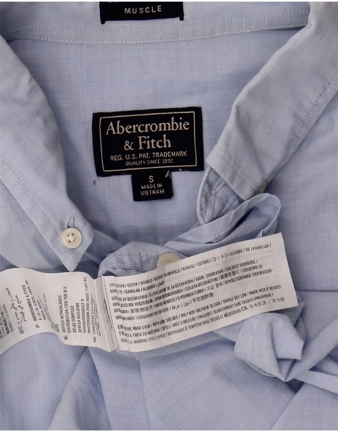 Abercrombie & Fitch Mens Muscle Short Sleeve Shirt Small Blue Cotton - Image 4