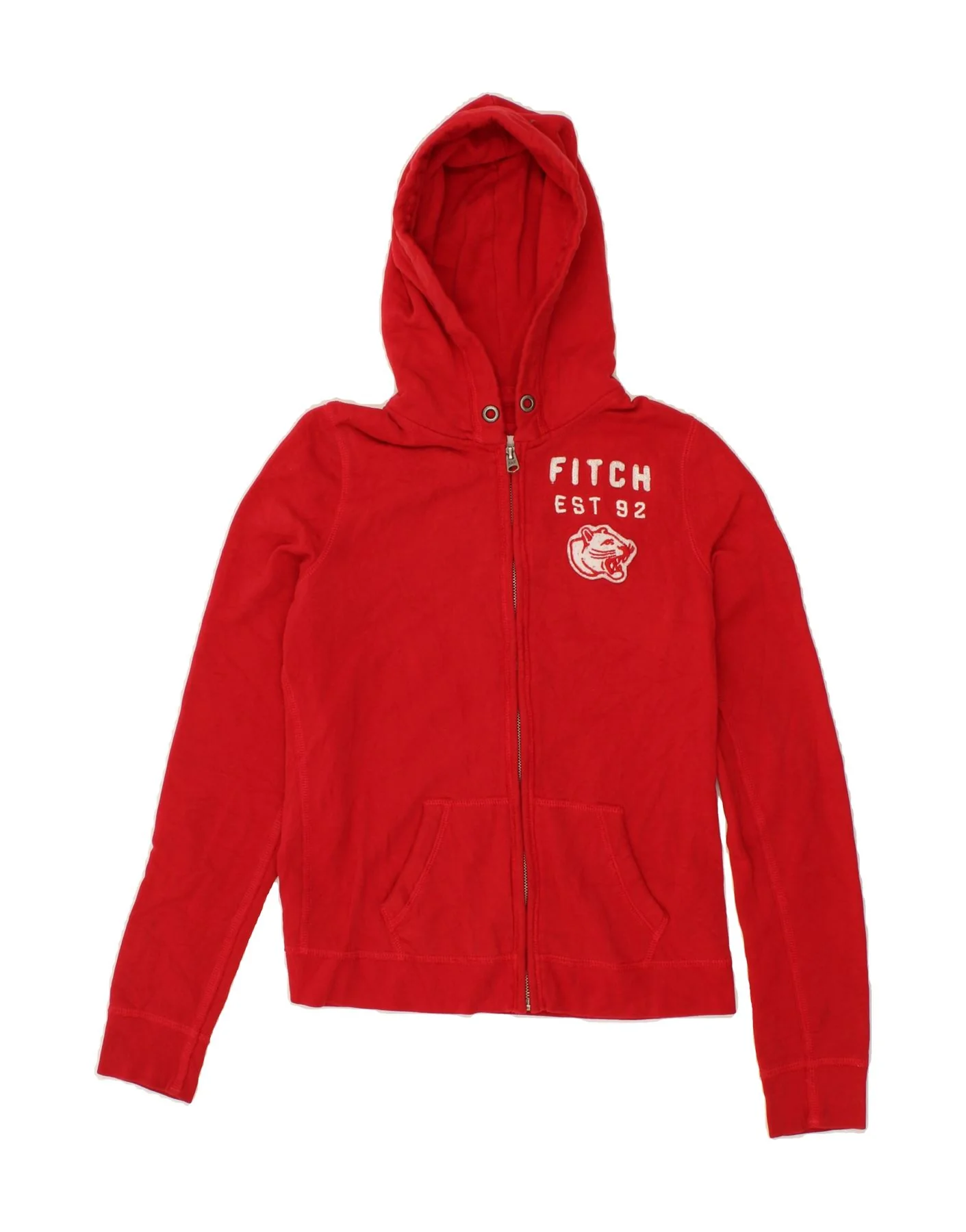 ABERCROMBIE & FITCH Womens Graphic Zip Hoodie Sweater UK 12 Medium Red