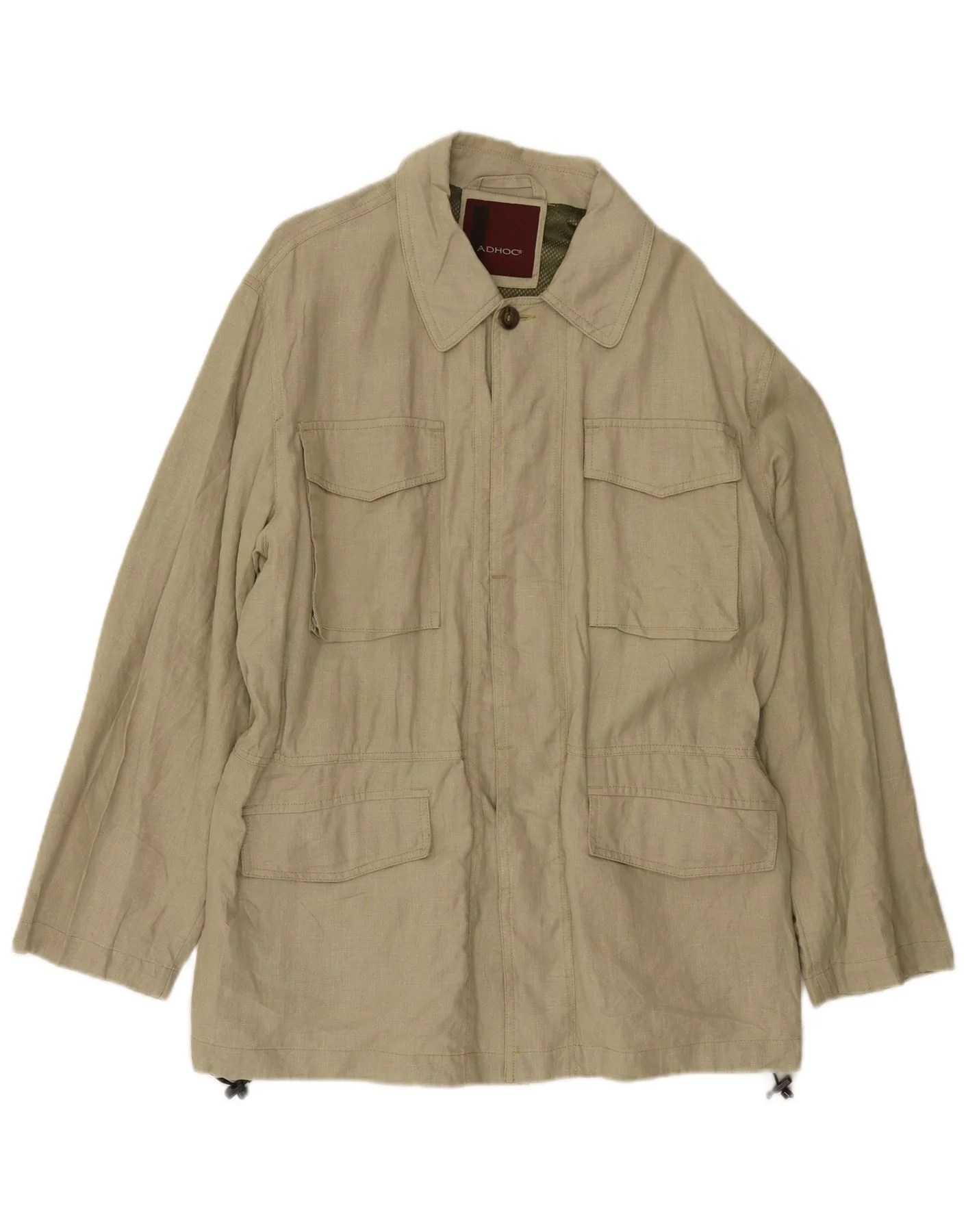 Adhoc Mens Utility Jacket UK 38 Medium Khaki Linen Army