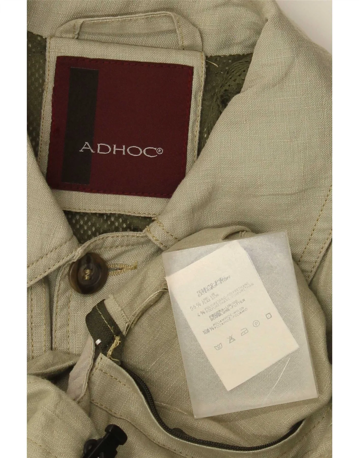 Adhoc Mens Utility Jacket UK 38 Medium Khaki Linen Army - Image 4