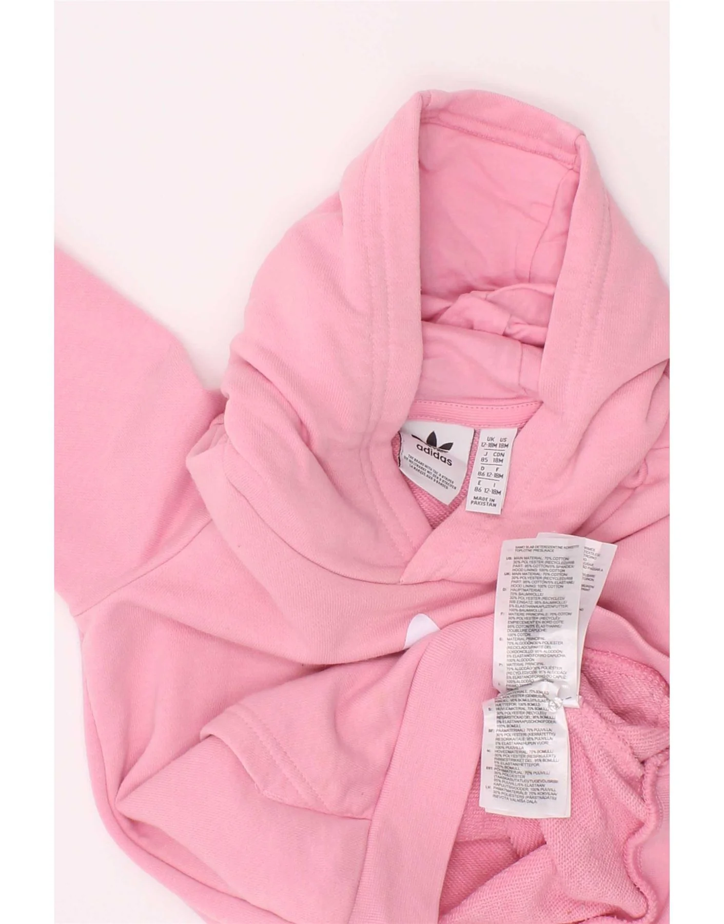 Adidas Baby Girls Graphic Hoodie Jumper 12-18 Months Pink Cotton - Image 4