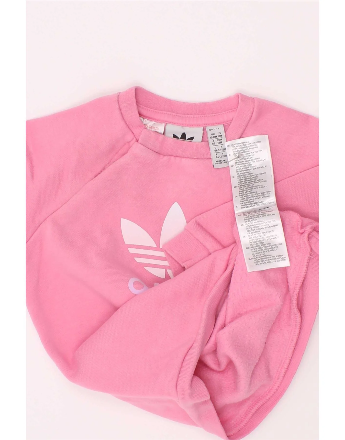 Adidas Baby Girls Graphic Sweatshirt Jumper 12-18 Months Pink Cotton - Image 4