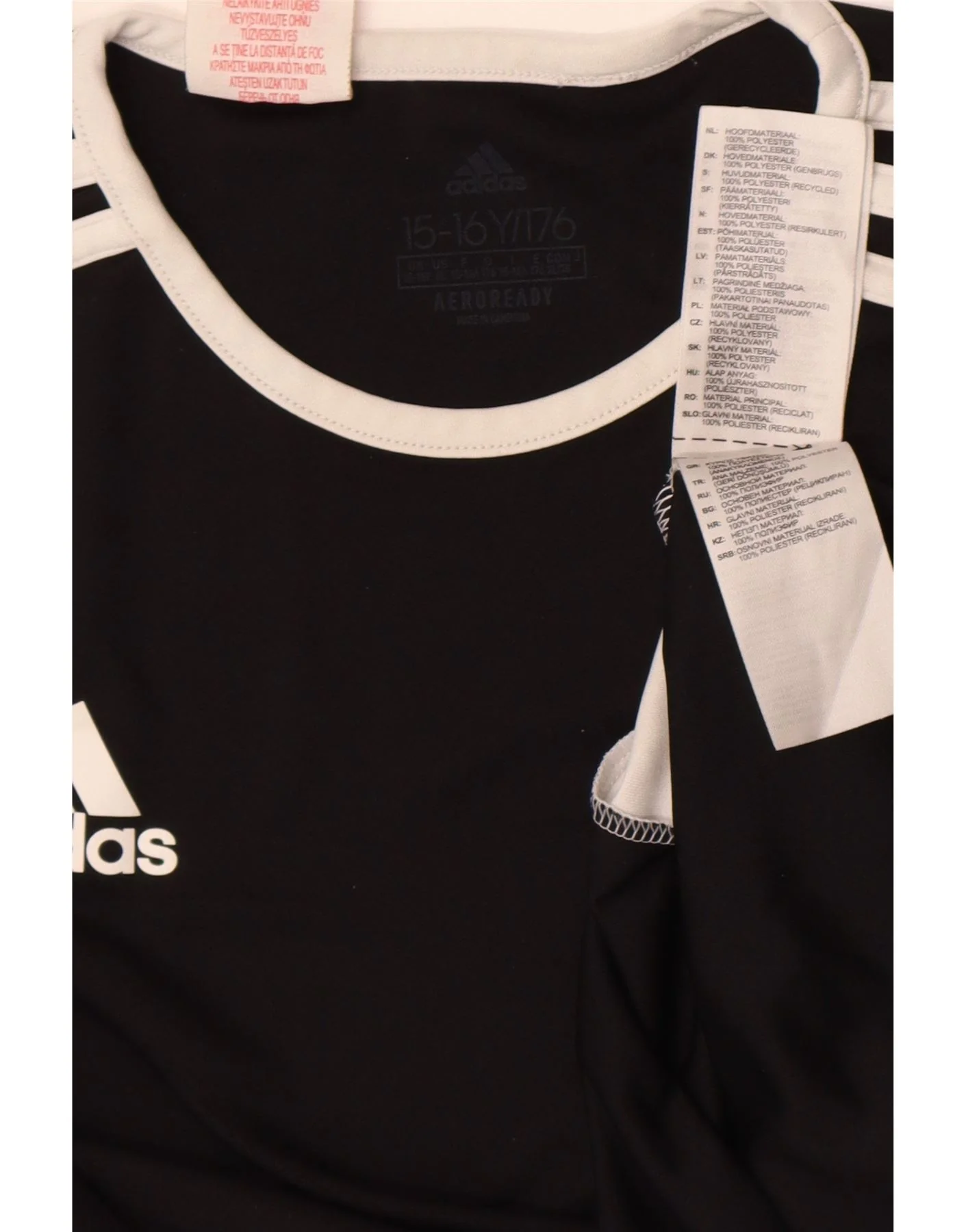 Adidas Boys Aeroready T-Shirt Top 15-16 Years Black Colourblock Polyester - Image 3