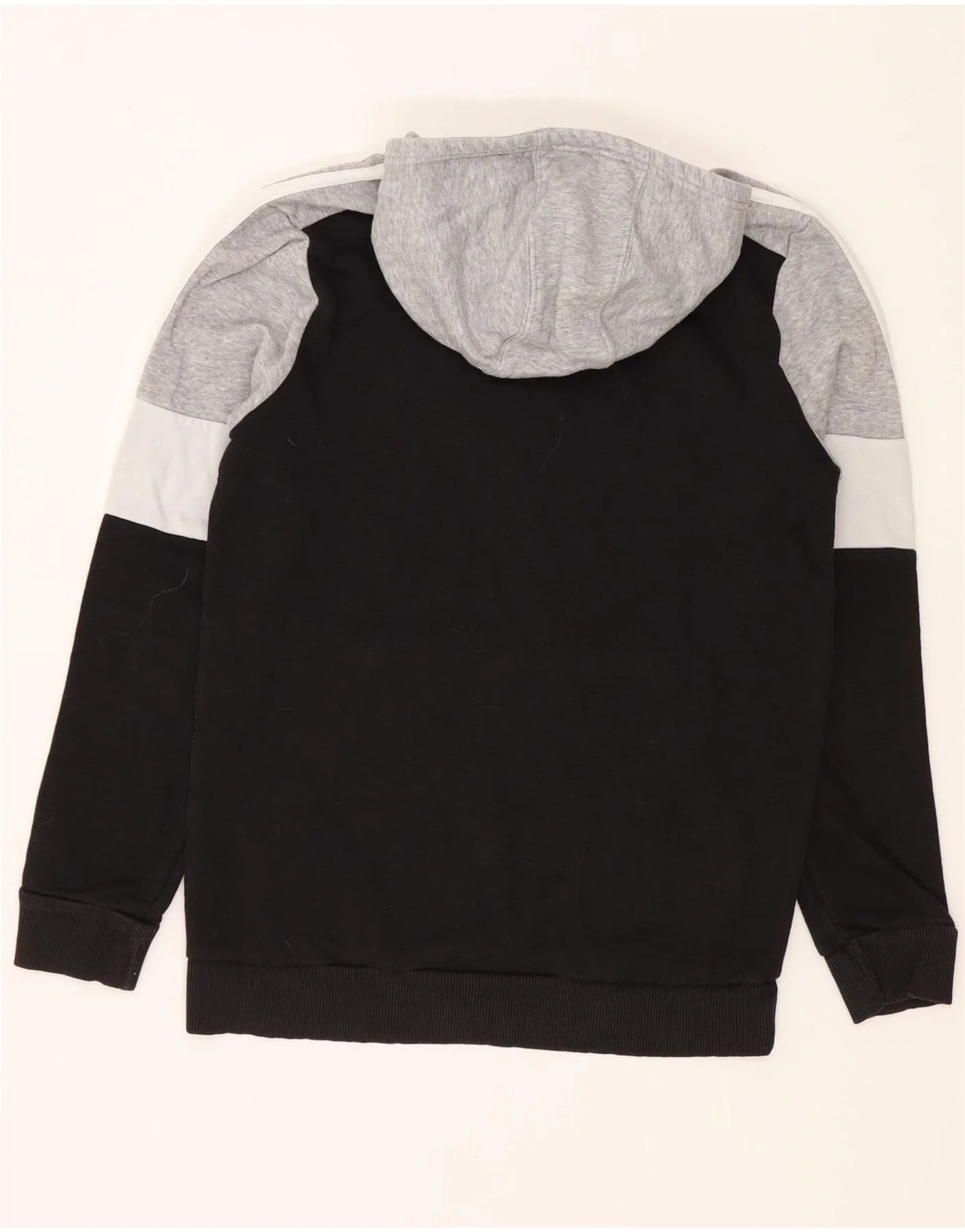 Adidas Boys Graphic Hoodie Jumper 13-14 Years Black Colourblock Cotton - Image 2