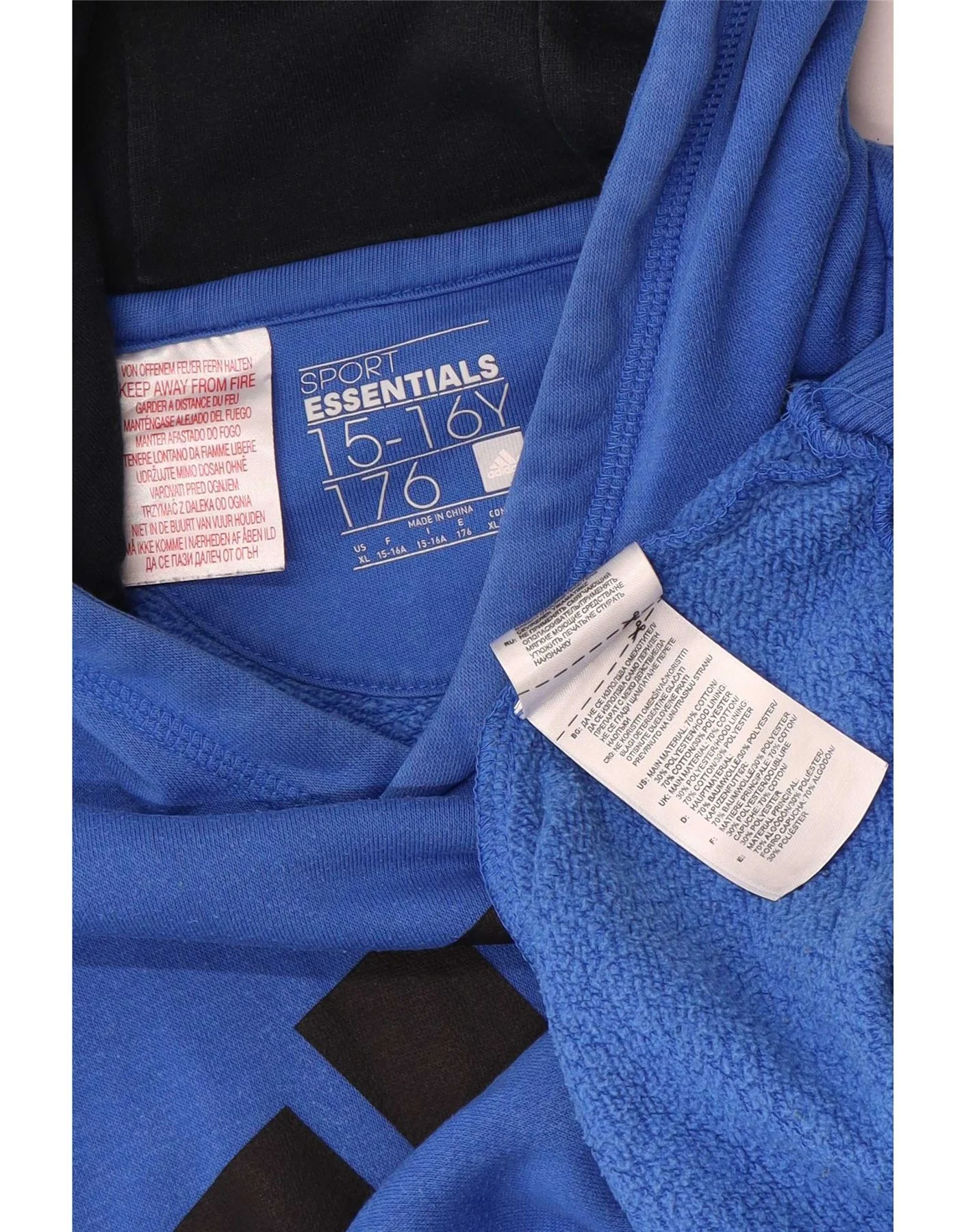 Adidas Boys Graphic Hoodie Jumper 15-16 Years Blue Cotton - Image 3