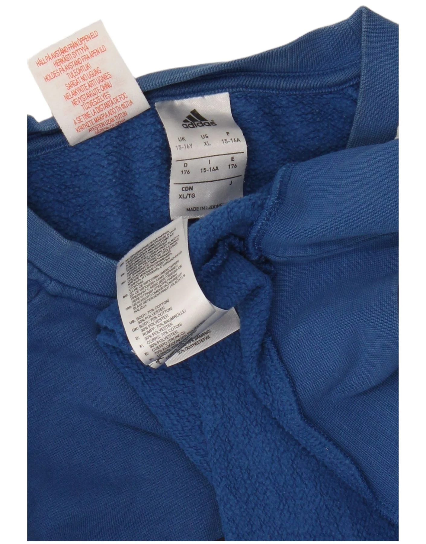 Adidas Boys Graphic Sweatshirt Jumper 15-16 Years Blue Colourblock Cotton - Image 3