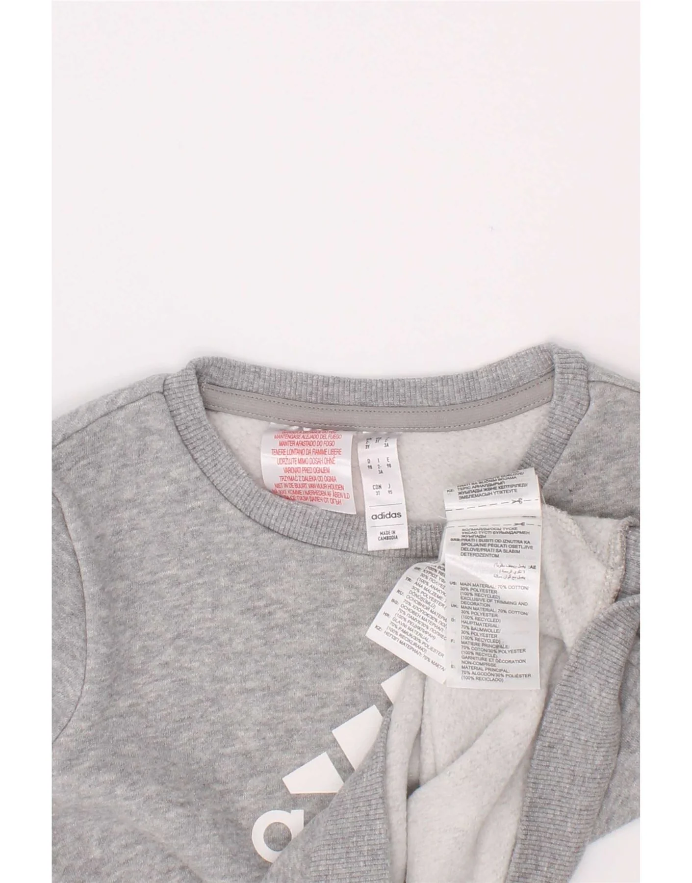 Adidas Boys Graphic Sweatshirt Jumper 2-3 Years Grey Flecked Cotton - Image 4