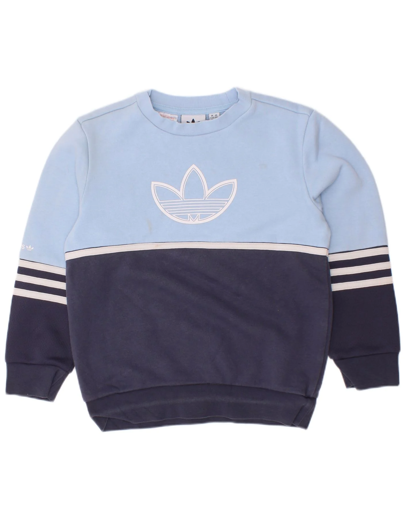 Adidas Boys Graphic Sweatshirt Jumper 5-6 Years Blue Colourblock Cotton