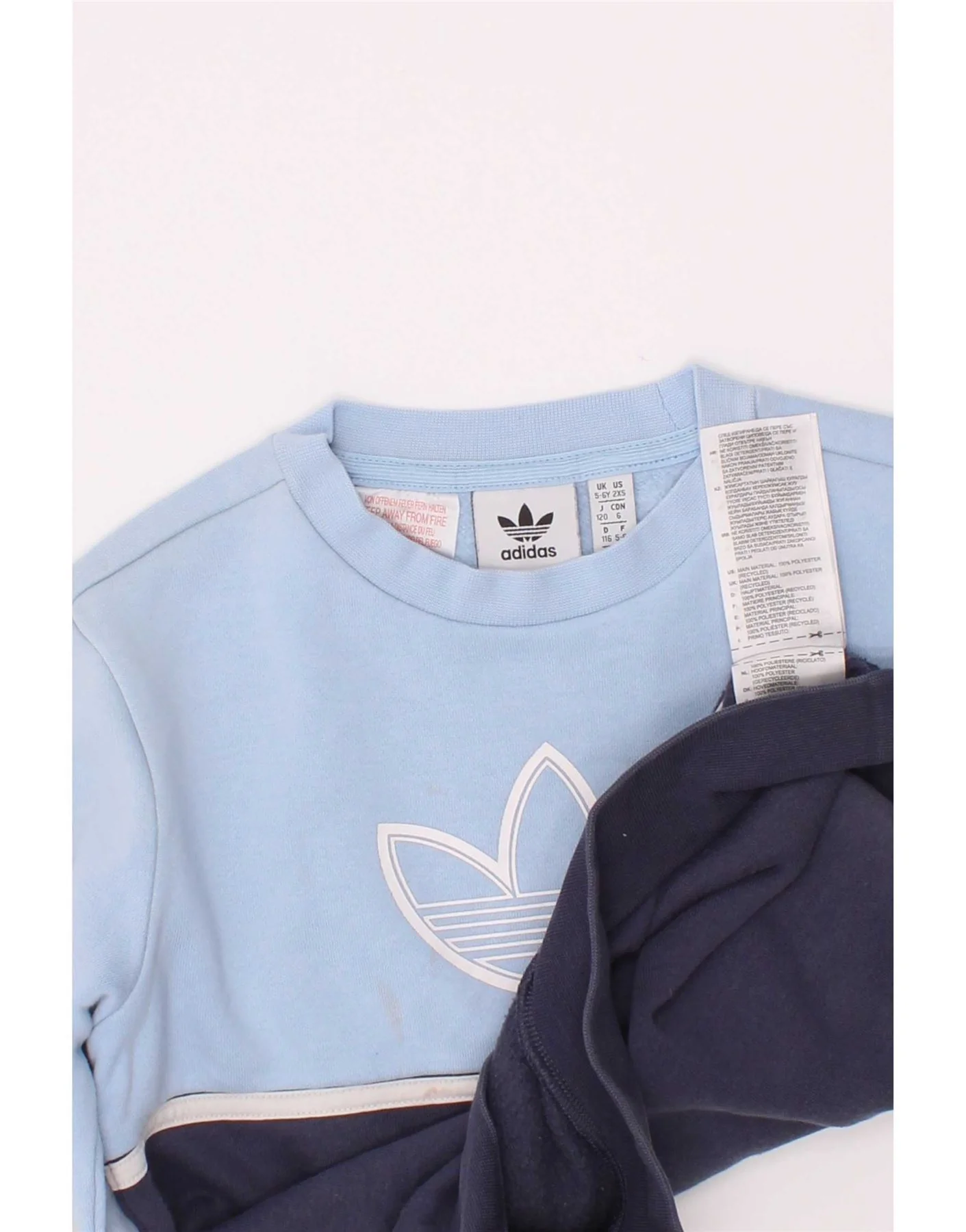 Adidas Boys Graphic Sweatshirt Jumper 5-6 Years Blue Colourblock Cotton - Image 3