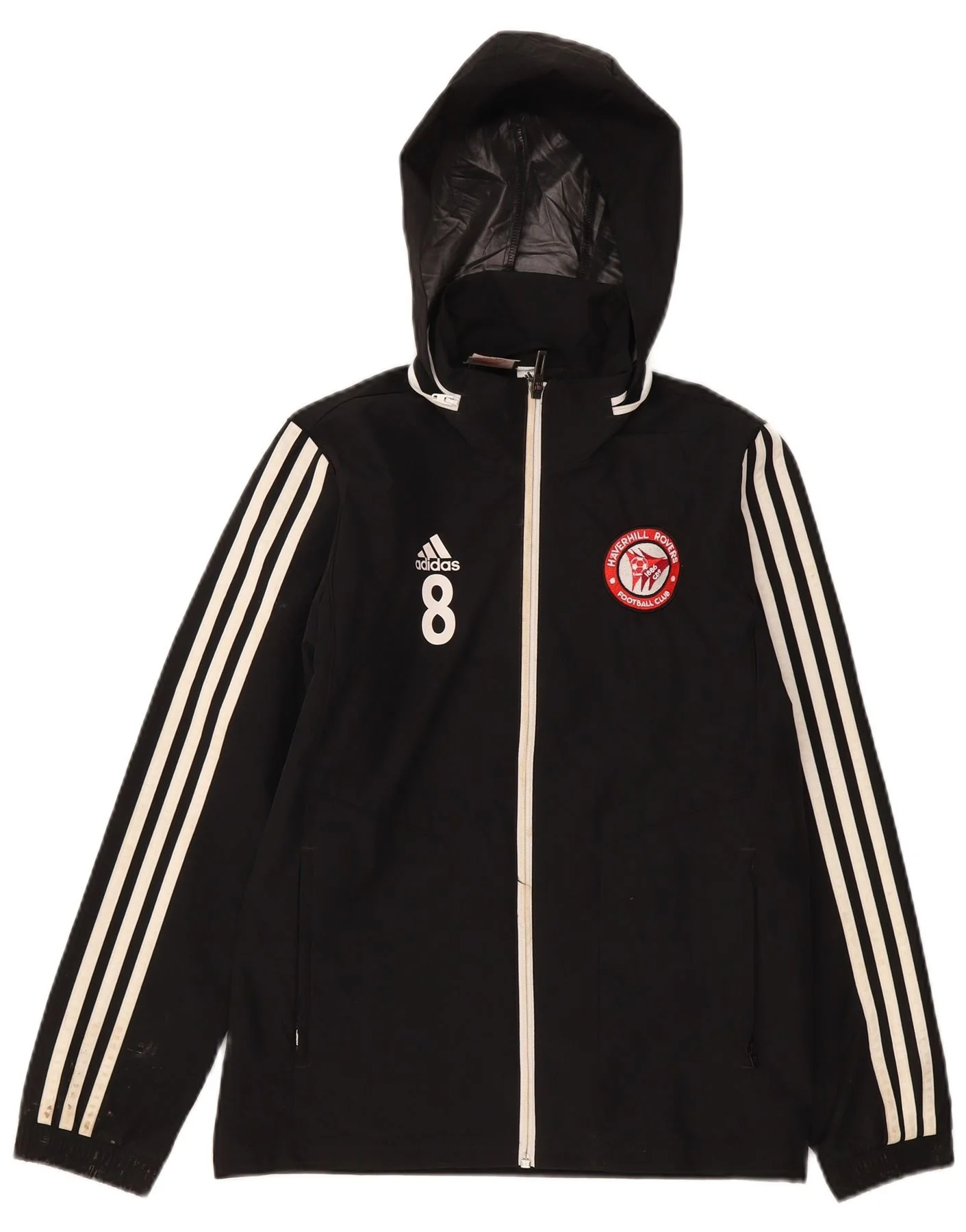 Adidas Boys Hooded Graphic Tracksuit Top Jacket 11-12 Years Black Polyester