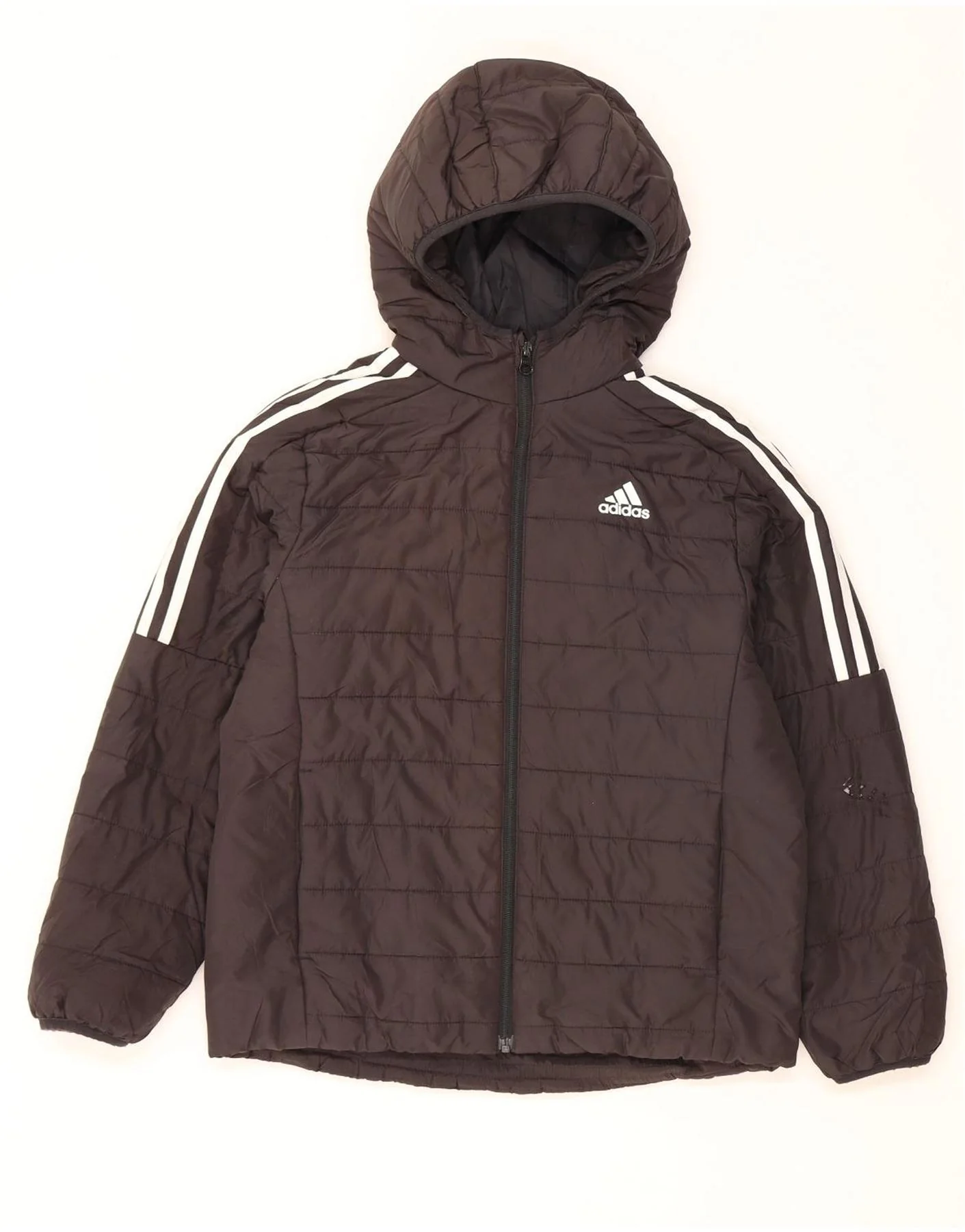 Adidas Boys Hooded Padded Jacket 10-11 Years Medium Black Polyester