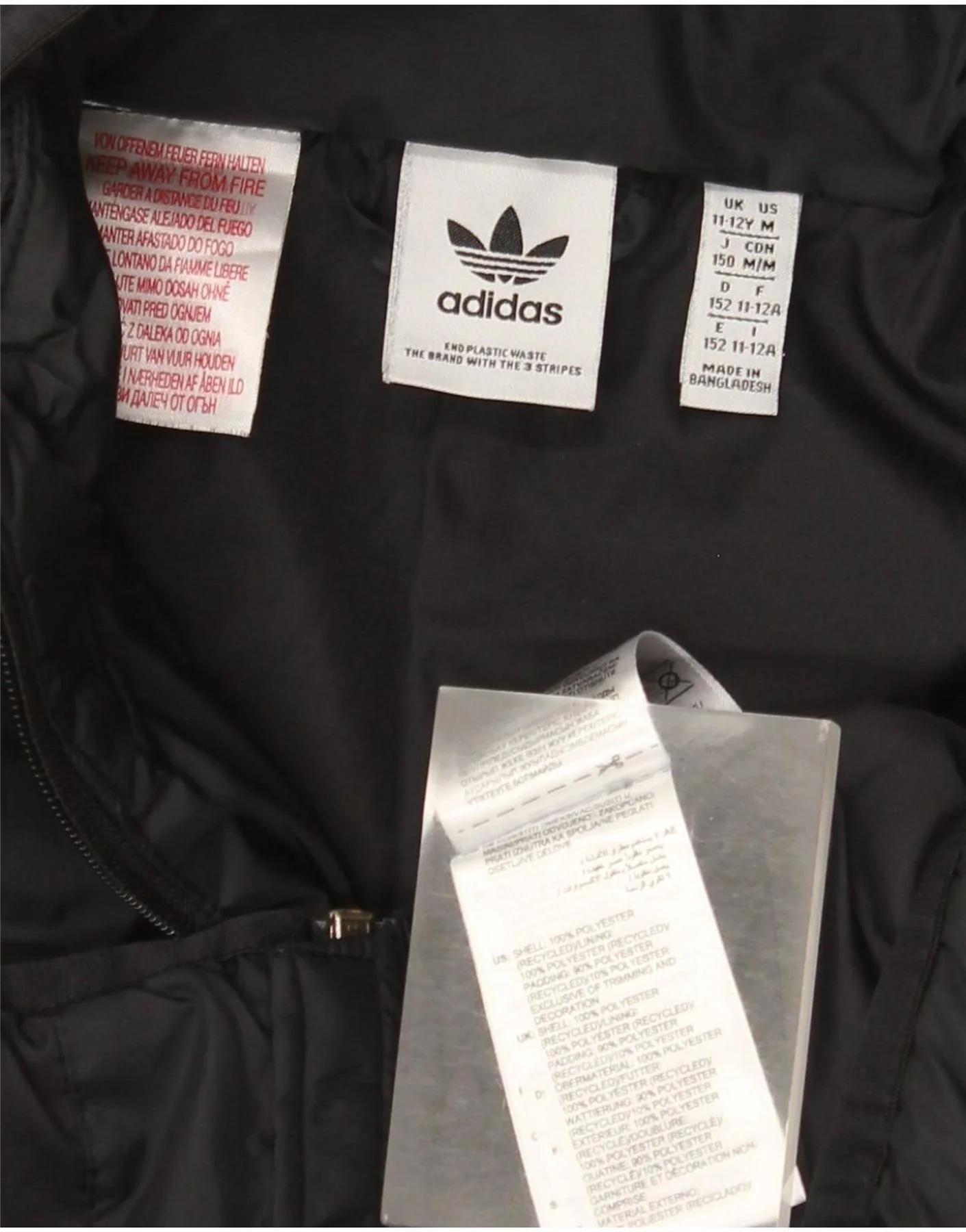 Adidas Boys Hooded Padded Jacket 11-12 Years Black Polyester - Image 4
