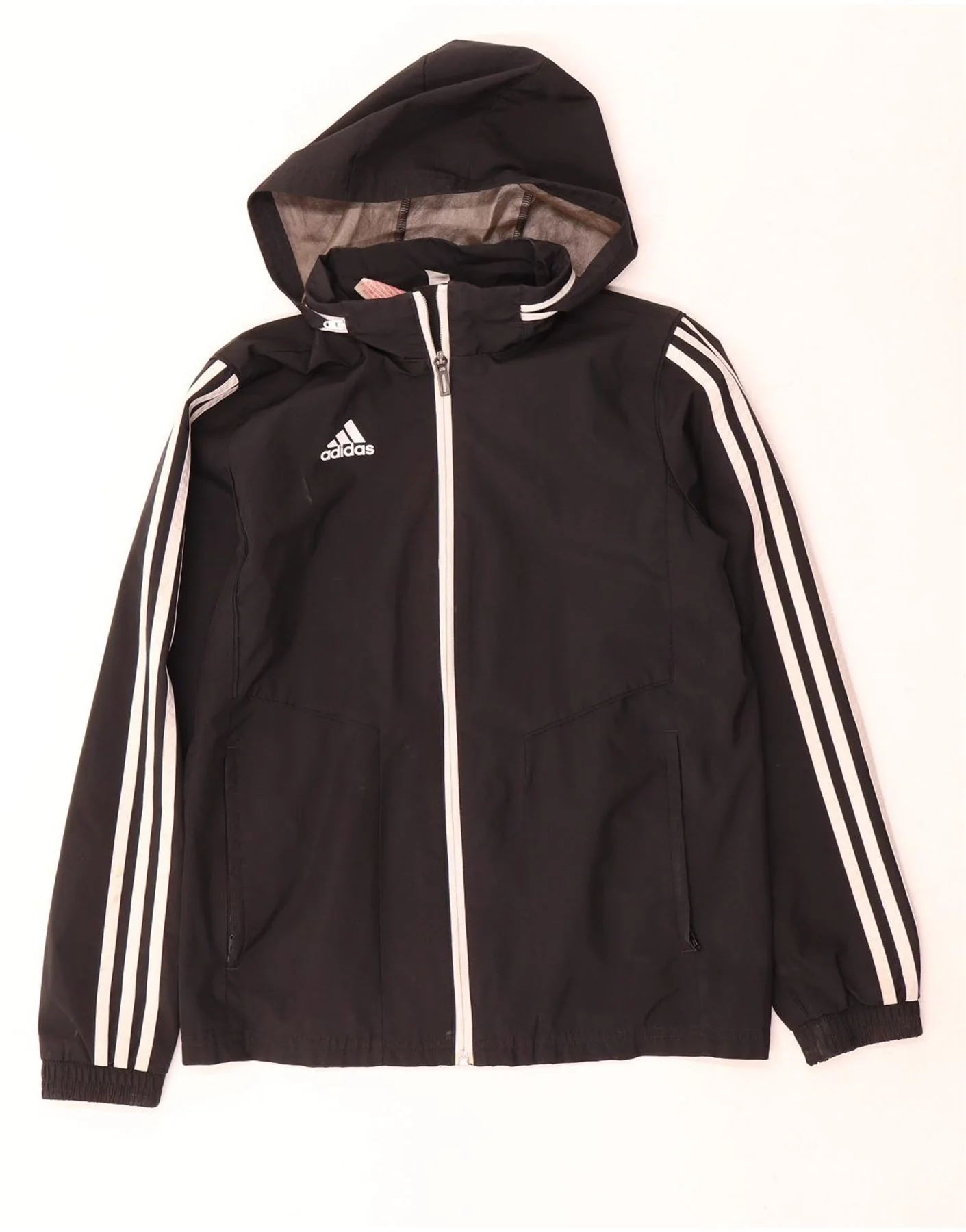 Adidas Boys Hooded Rain Jacket 11-12 Years Black Polyester