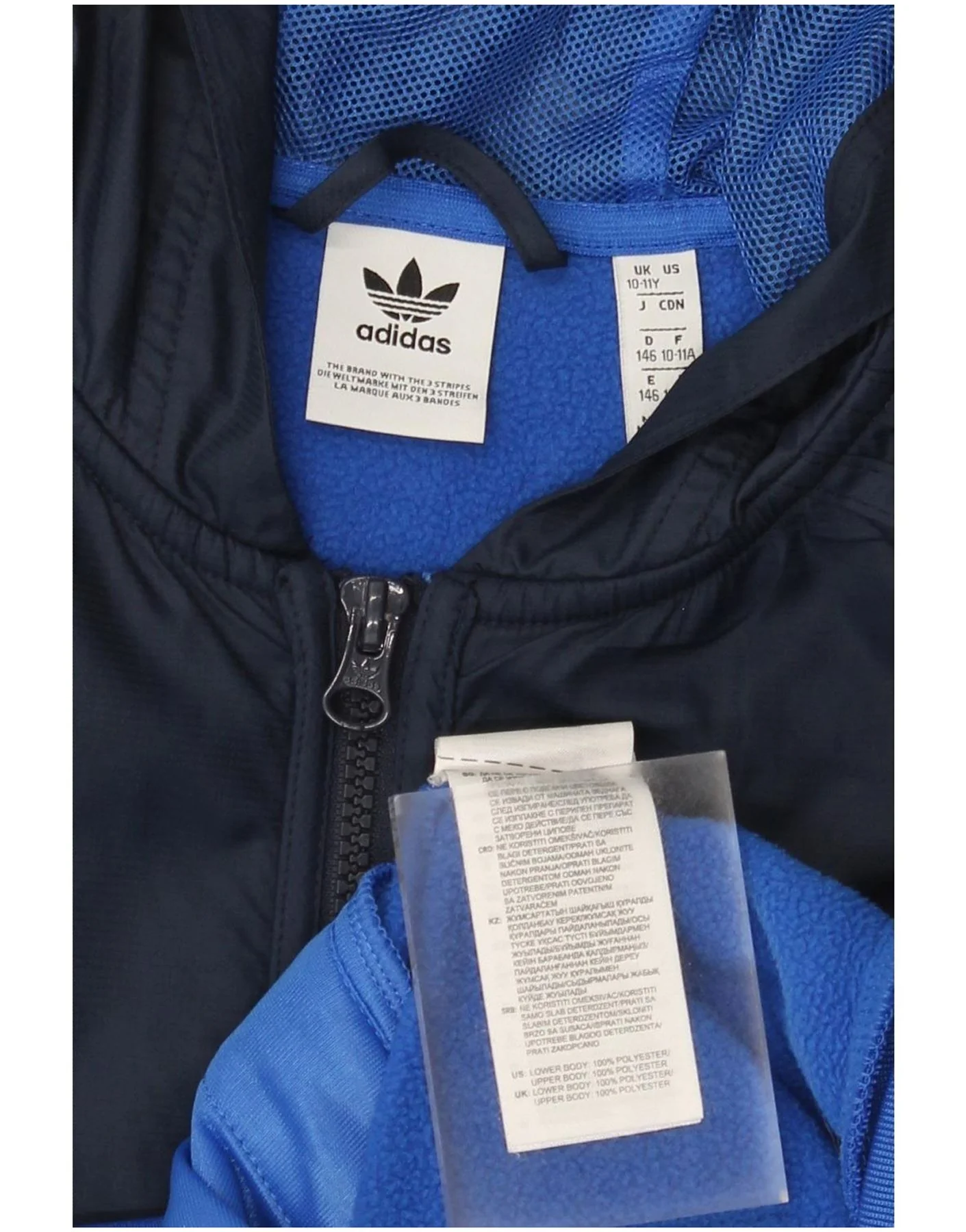 Adidas Boys Hooded Tracksuit Top Jacket 10-11 Years Navy Blue Colourblock - Image 3