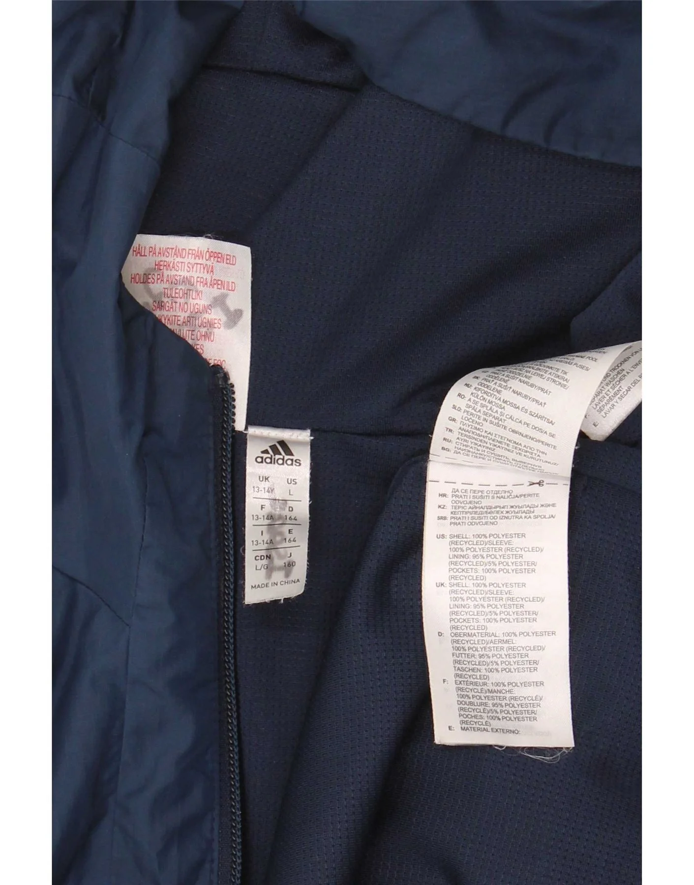 Adidas Boys Hooded Tracksuit Top Jacket 13-14 Years Navy Blue Polyester - Image 9