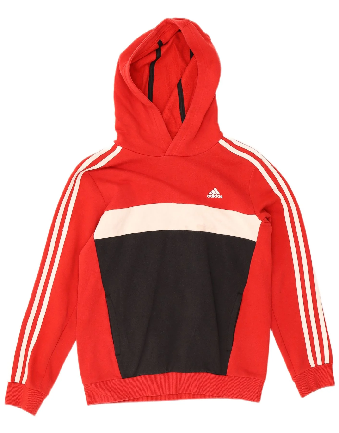Adidas Boys Hoodie Jumper 11-12 Years Red Colourblock Cotton