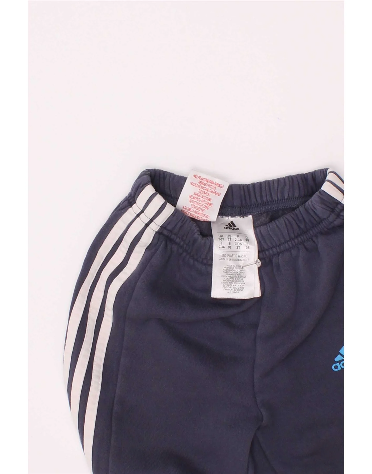 Adidas Boys Joggers Tracksuit Trousers 2-3 Years Navy Blue Cotton - Image 4