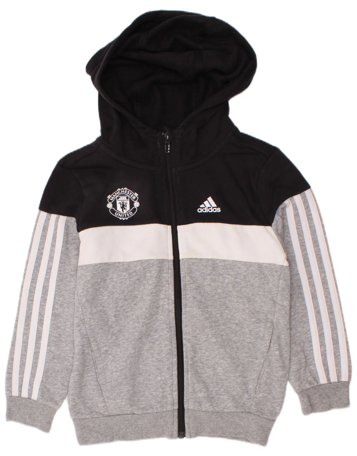 Adidas Boys Manchester United Zip Hoodie Sweater 6-7 Years Grey Colourblock