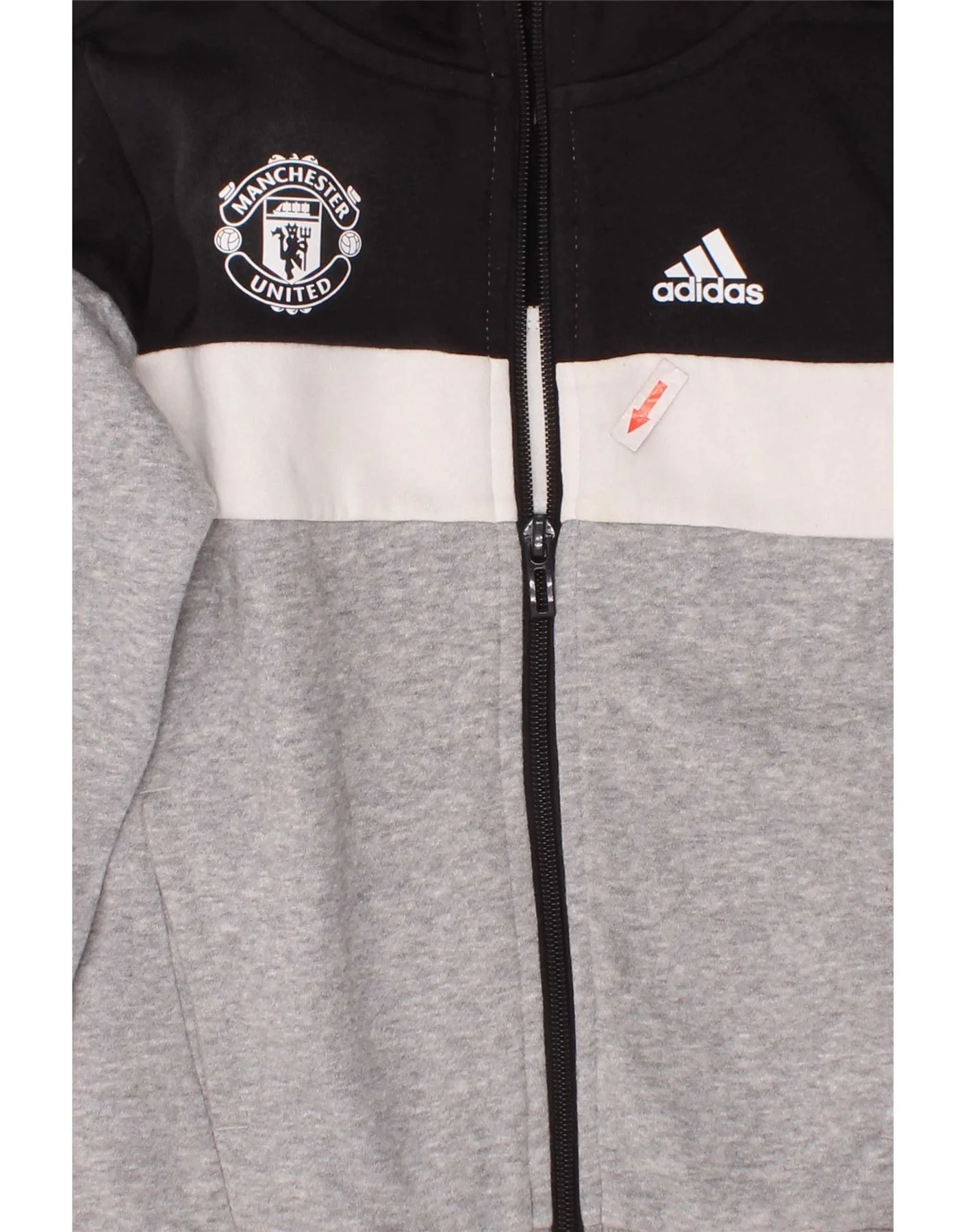 Adidas Boys Manchester United Zip Hoodie Sweater 6-7 Years Grey Colourblock - Image 3