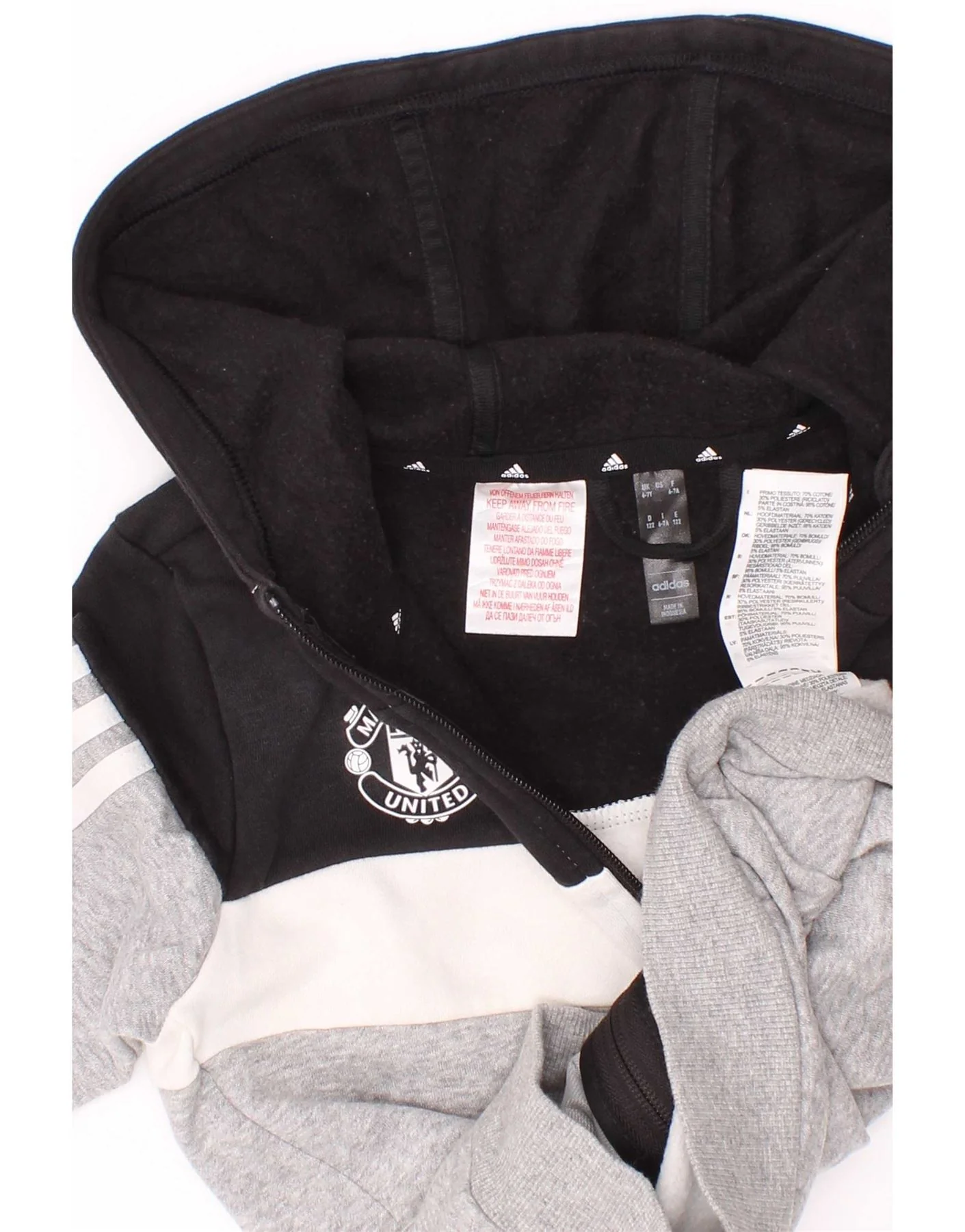Adidas Boys Manchester United Zip Hoodie Sweater 6-7 Years Grey Colourblock - Image 4