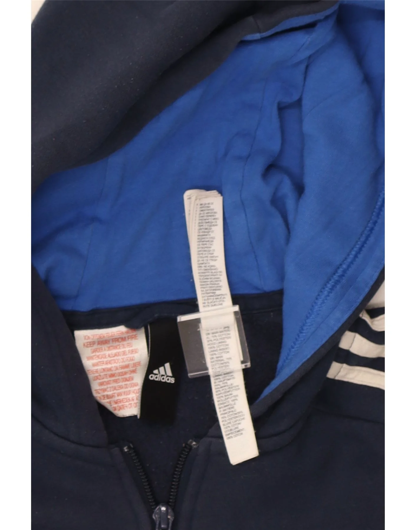 Adidas Boys Regular Fit Zip Hoodie Sweater 13-14 Years Navy Blue Cotton - Image 4