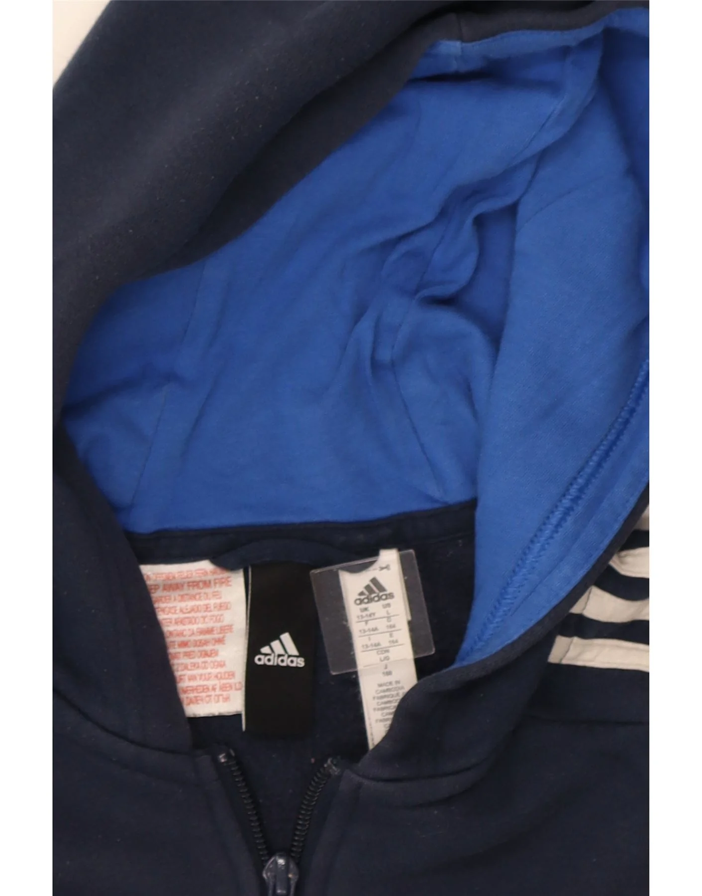 Adidas Boys Regular Fit Zip Hoodie Sweater 13-14 Years Navy Blue Cotton - Image 5