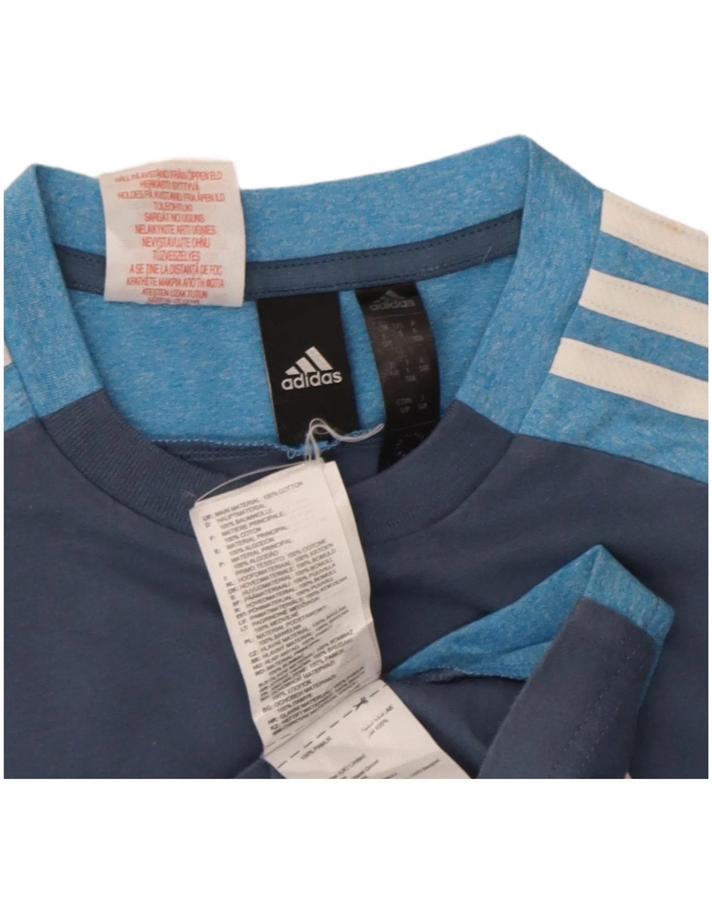 Adidas Boys Regular Graphic T-Shirt Top 9-10 Years Blue Colourblock Cotton - Image 3