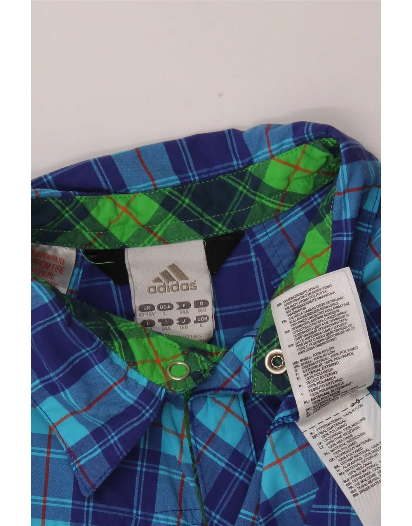 Adidas Boys Short Sleeve Shirt 13-14 Years Blue Check Nylon - Image 3