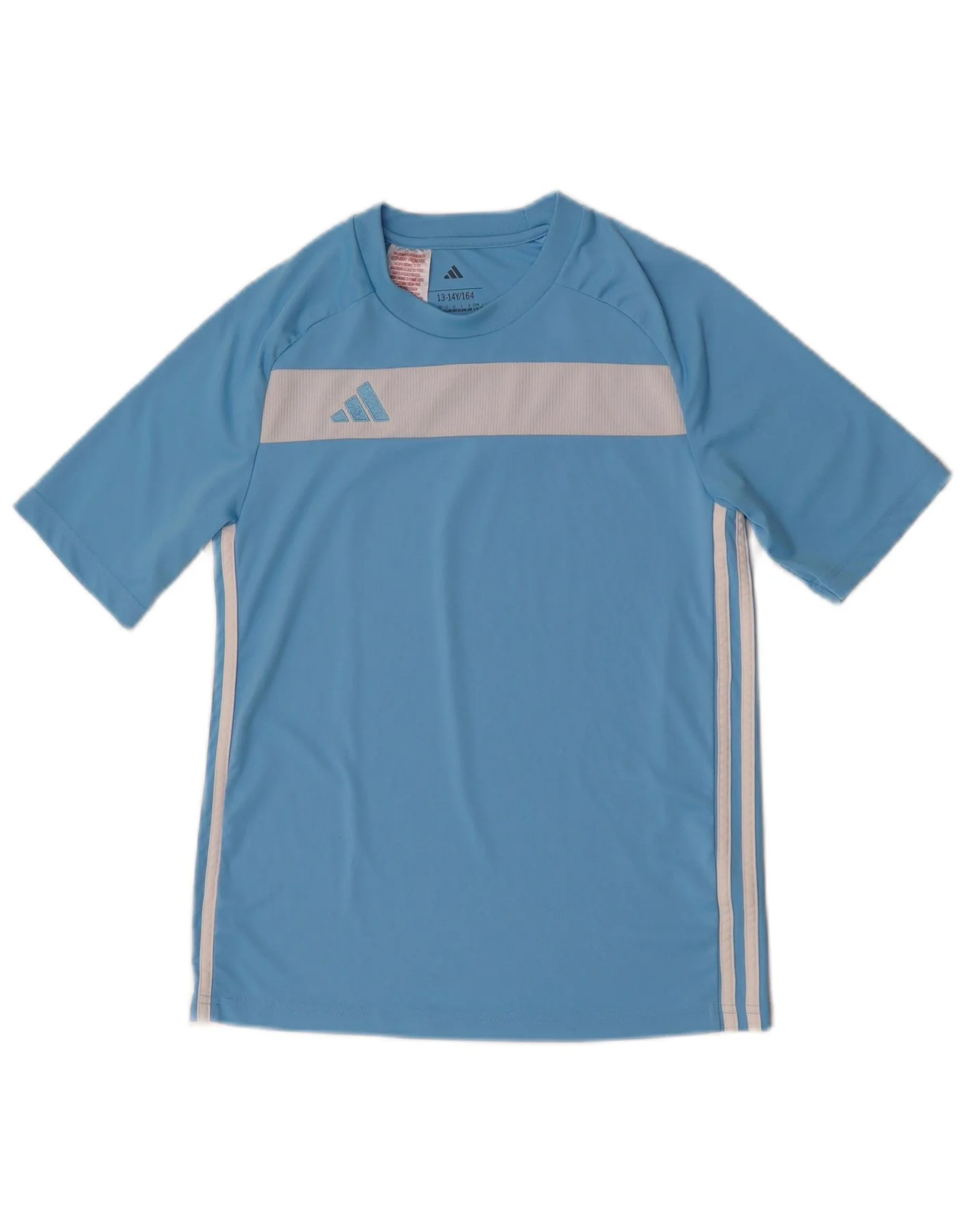 Adidas Boys T-Shirt Top 13-14 Years Blue Colourblock Polyester