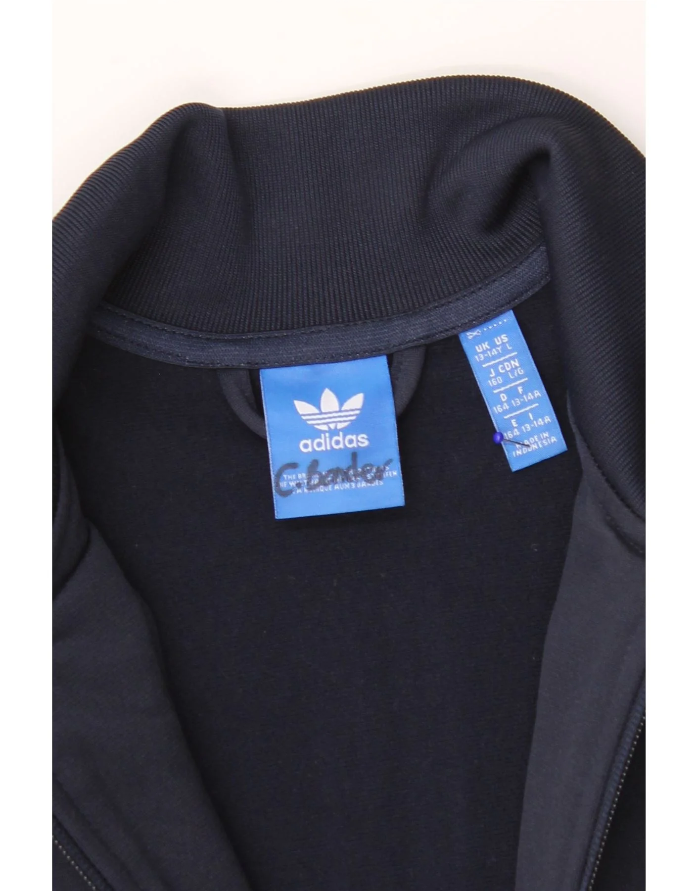 ADIDAS Boys Tracksuit Top Jacket 13-14 Years Navy Blue Colourblock - Image 4