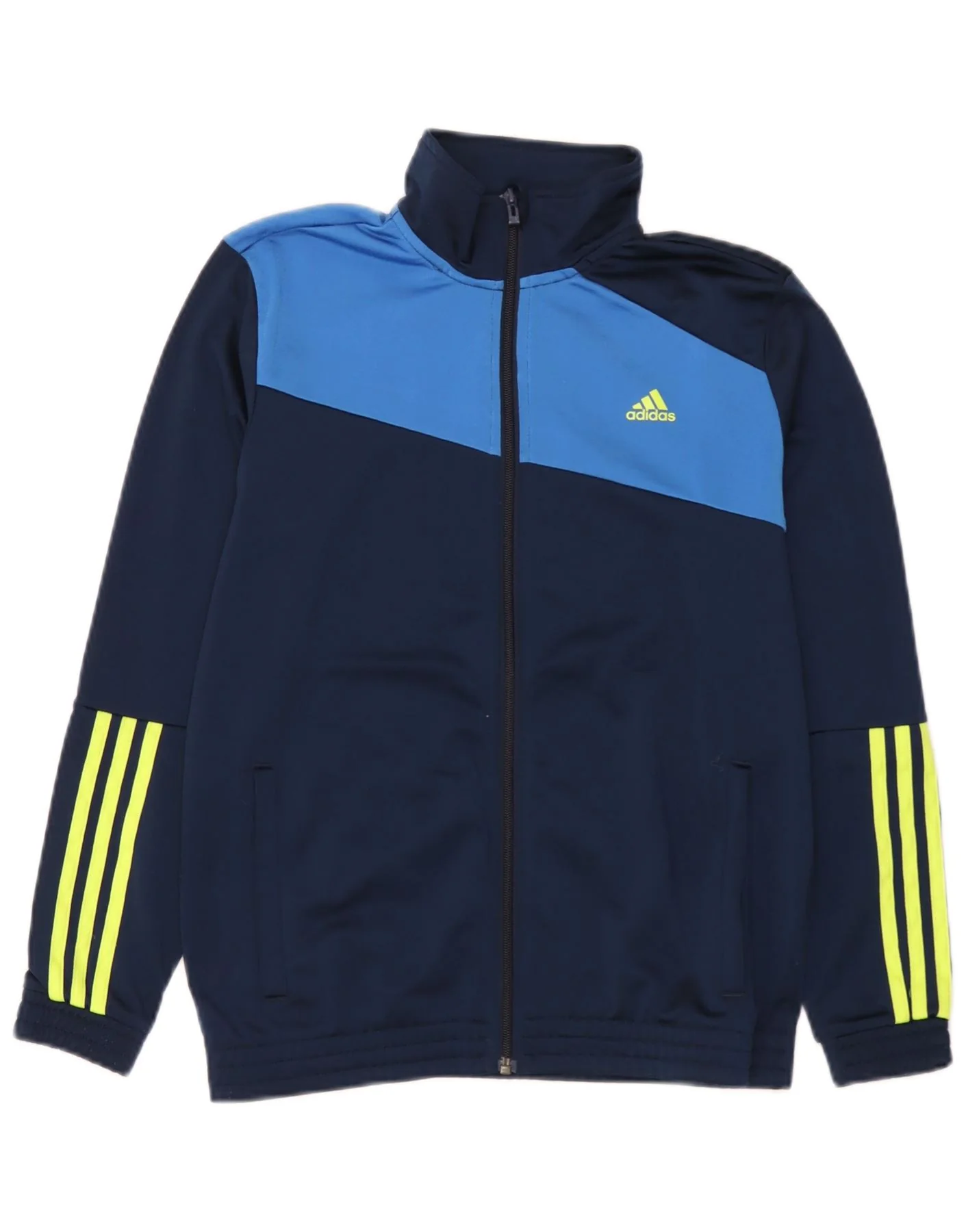 Adidas Boys Tracksuit Top Jacket 13-14 Years Navy Blue Colourblock