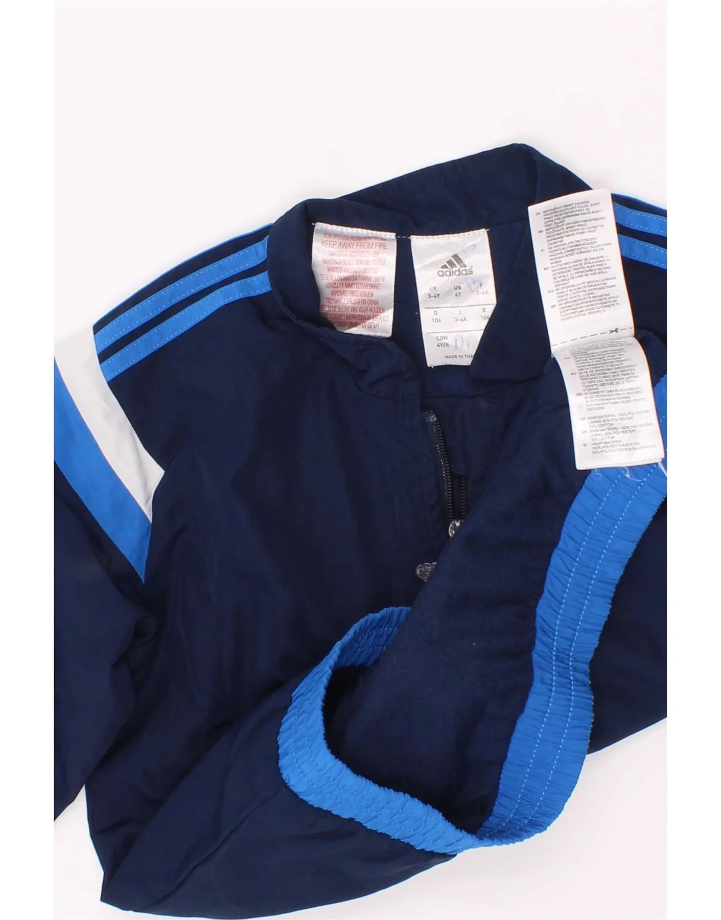 Adidas Boys Tracksuit Top Jacket 3-4 Years Navy Blue Colourblock Polyester - Image 3