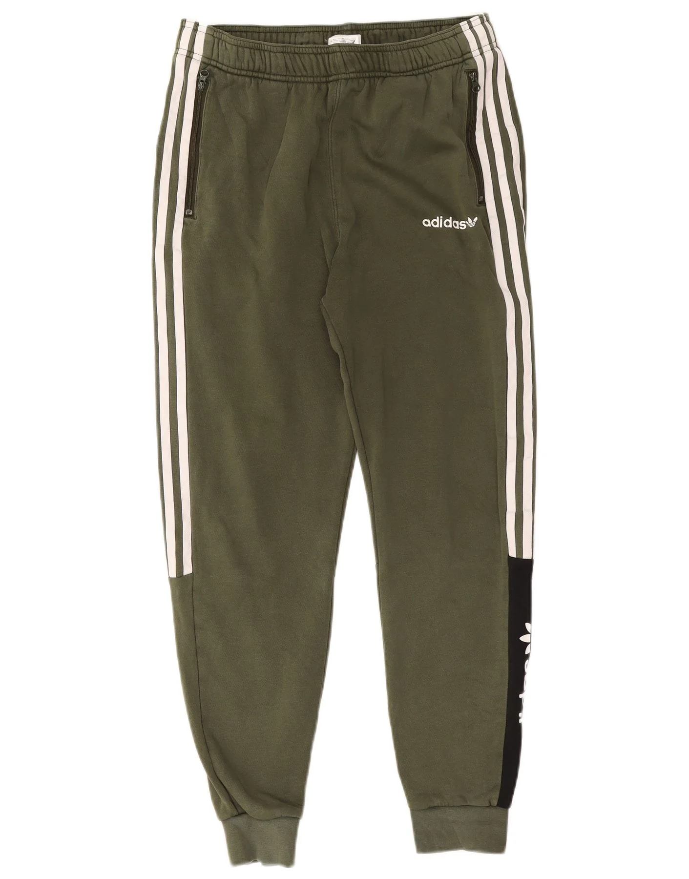 Adidas Boys Tracksuit Trousers Joggers 13-14 Years Khaki Colourblock