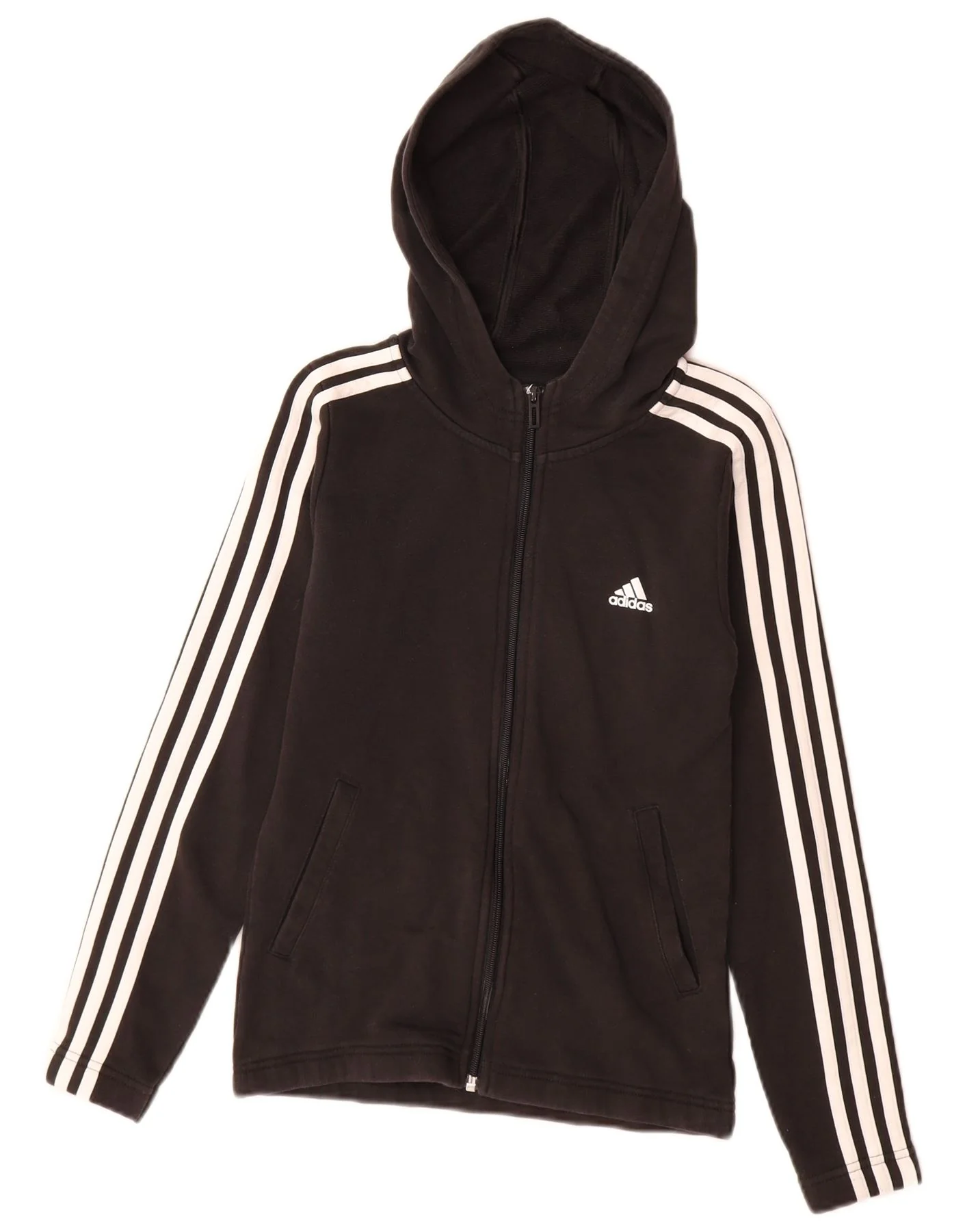 Adidas Boys Zip Hoodie Sweater 11-12 Years Black Cotton