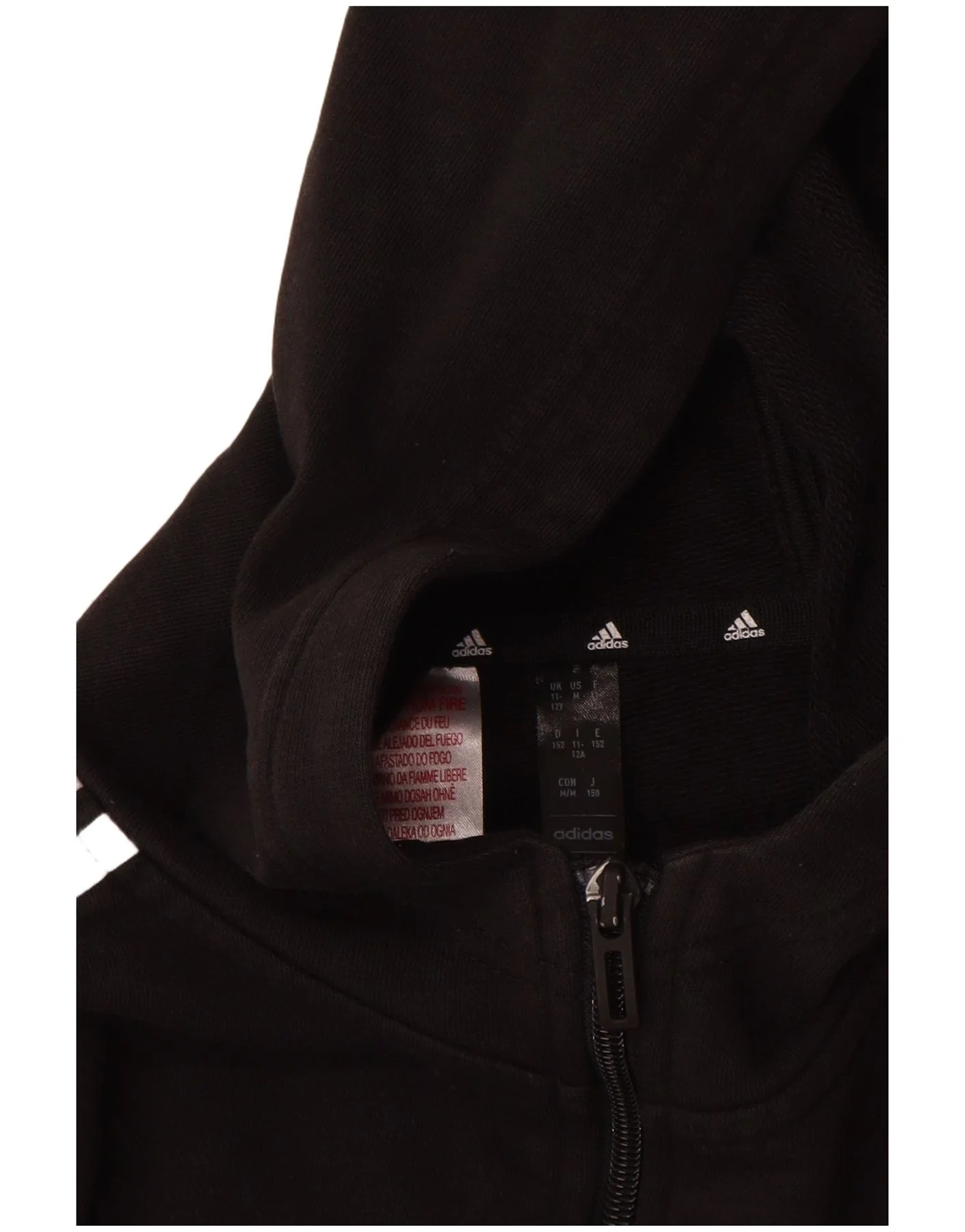 Adidas Boys Zip Hoodie Sweater 11-12 Years Black Cotton - Image 3