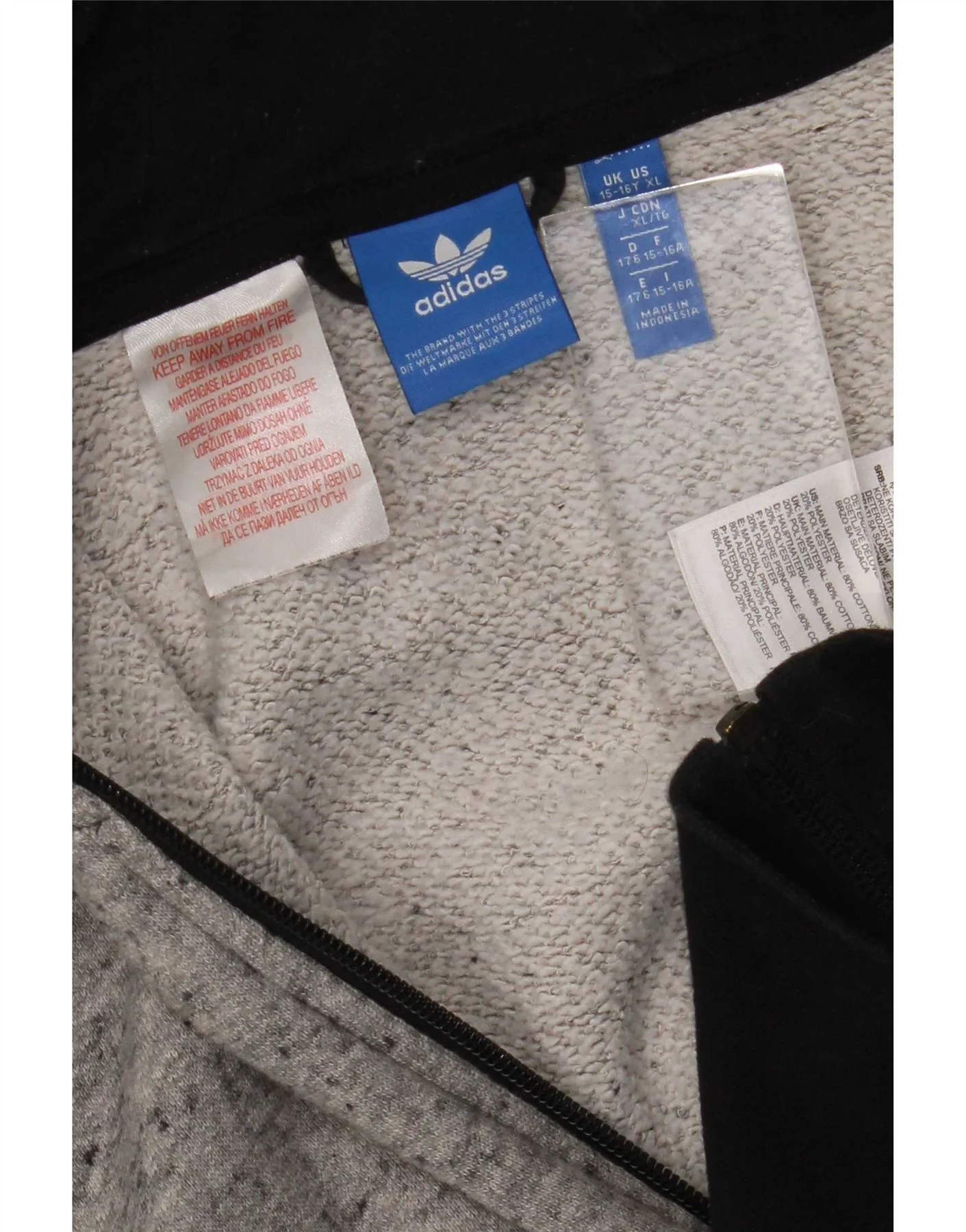 Adidas Boys Zip Hoodie Sweater 15-16 Years Grey Flecked Cotton - Image 5