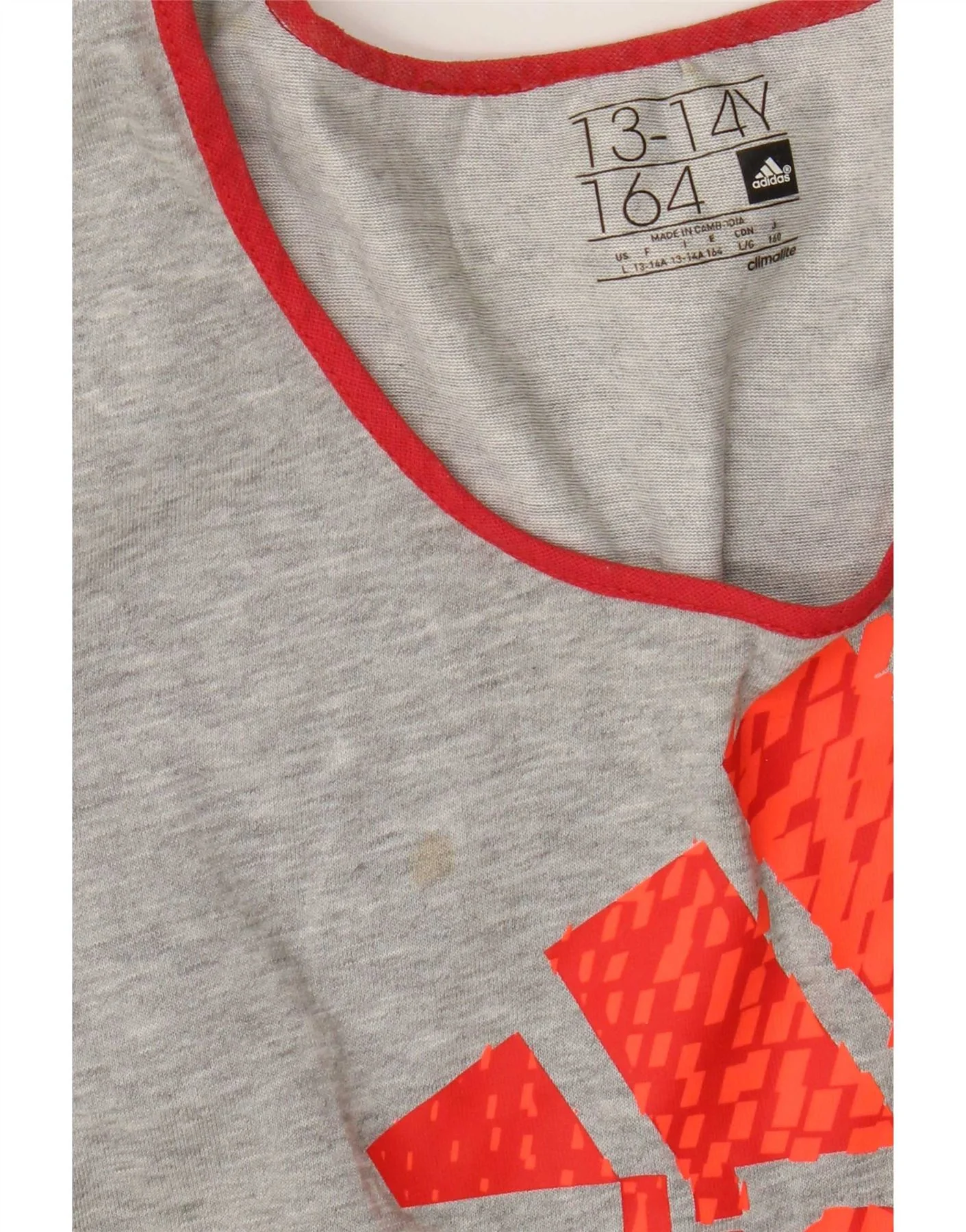 Adidas Girls Climalite Graphic T-Shirt Top 13-14 Years Grey - Image 3