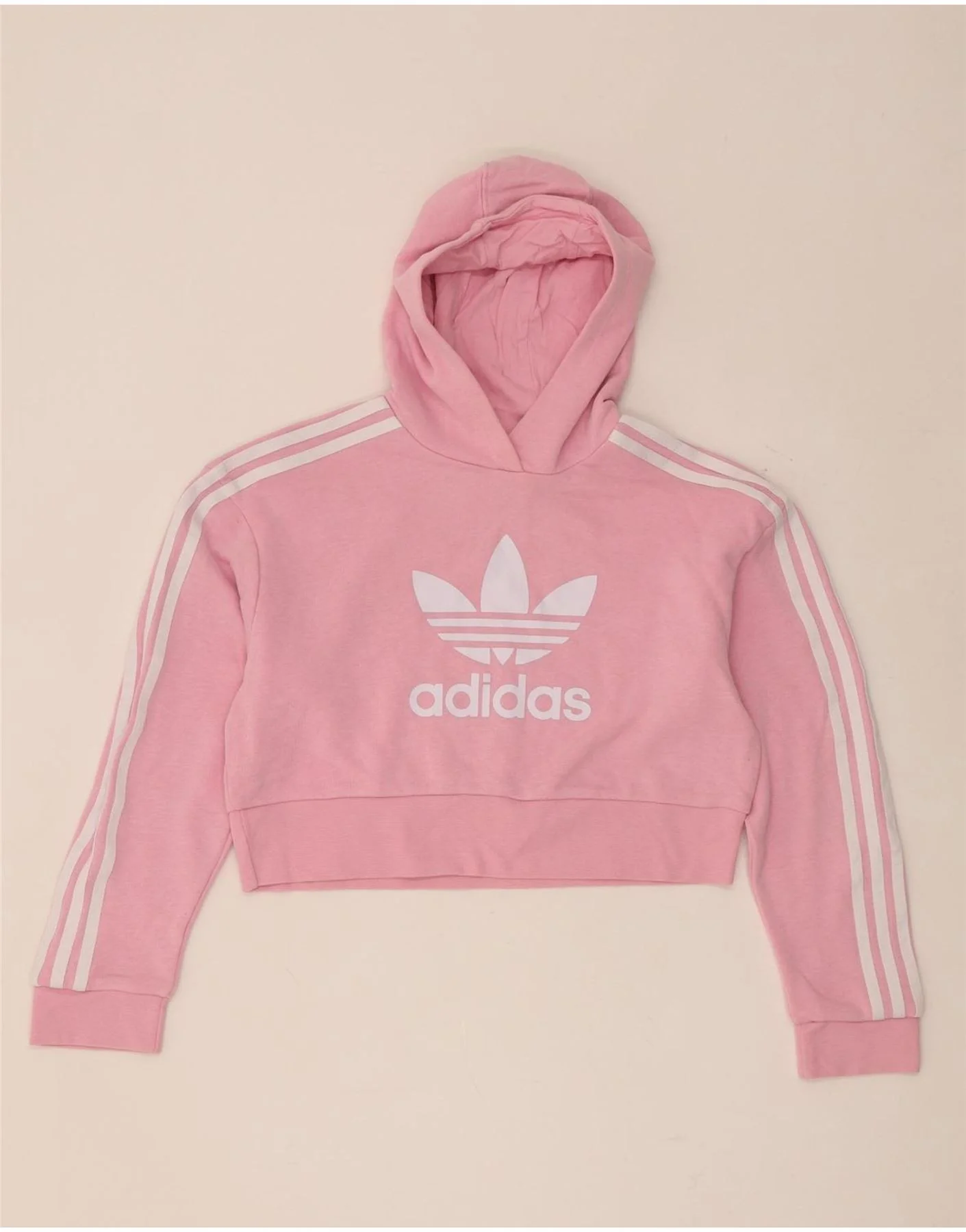 Adidas Girls Crop Graphic Hoodie Jumper 10-11 Years Pink Cotton