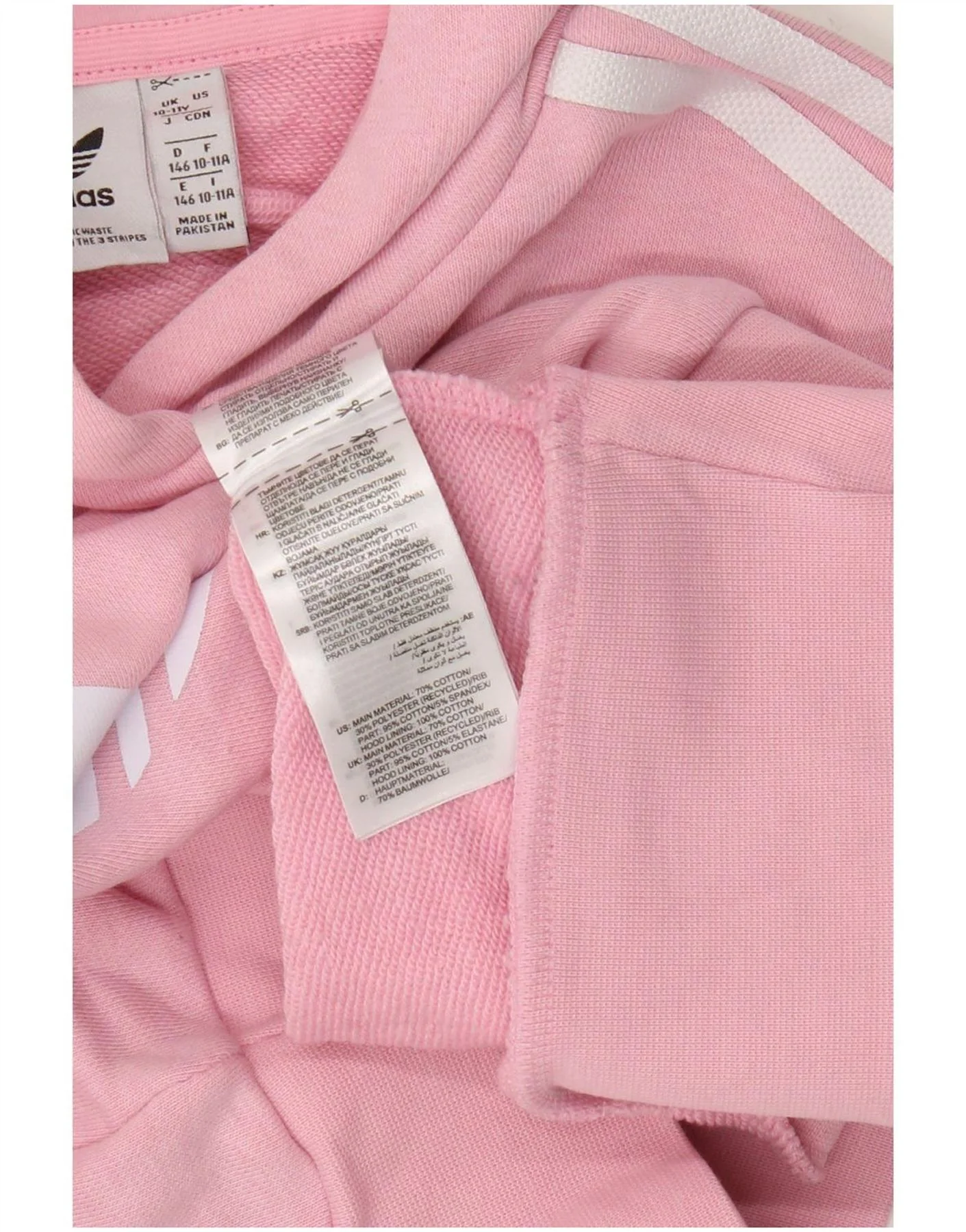 Adidas Girls Crop Graphic Hoodie Jumper 10-11 Years Pink Cotton - Image 3