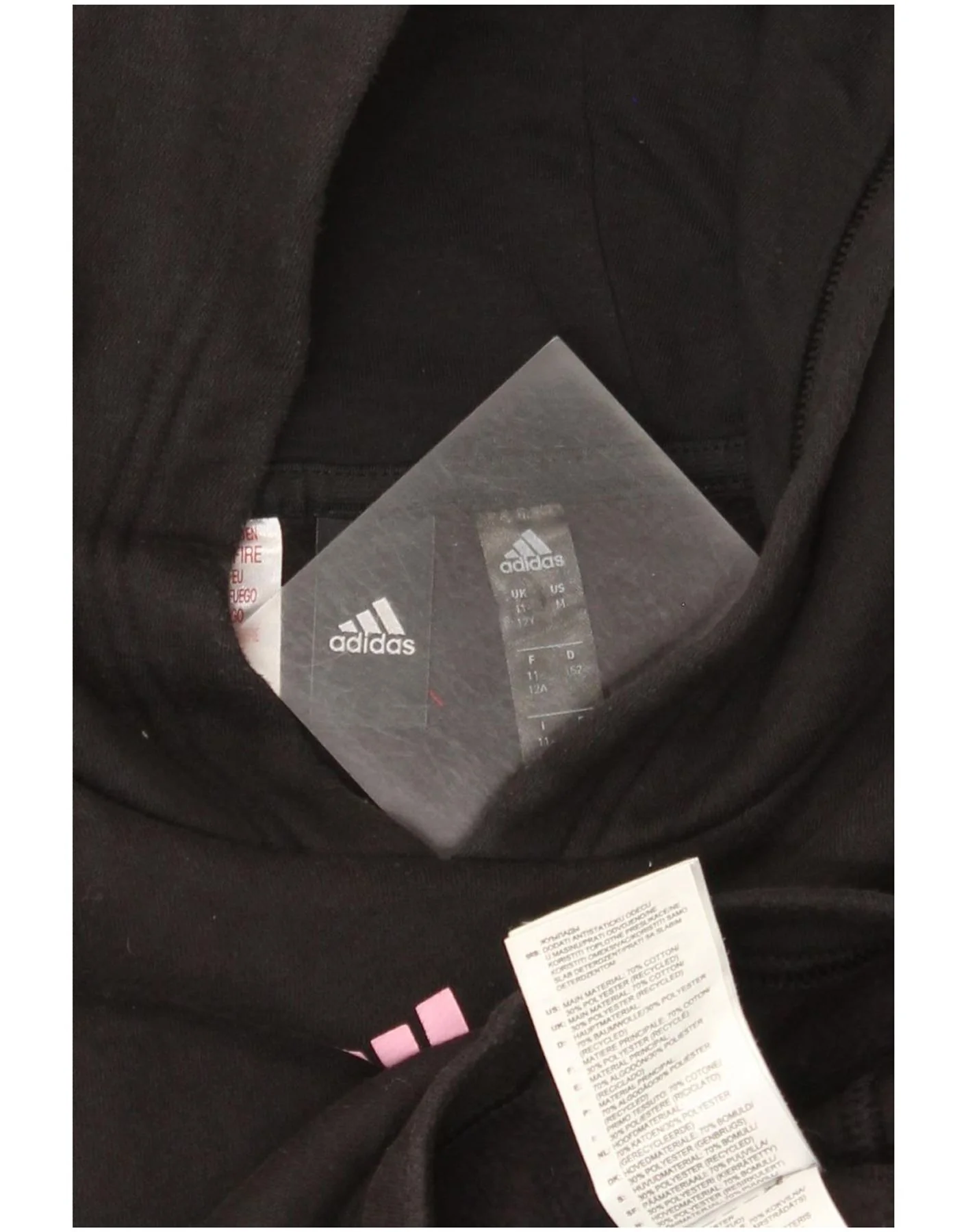 Adidas Girls Crop Hoodie Jumper 11-12 Years Black Cotton - Image 3