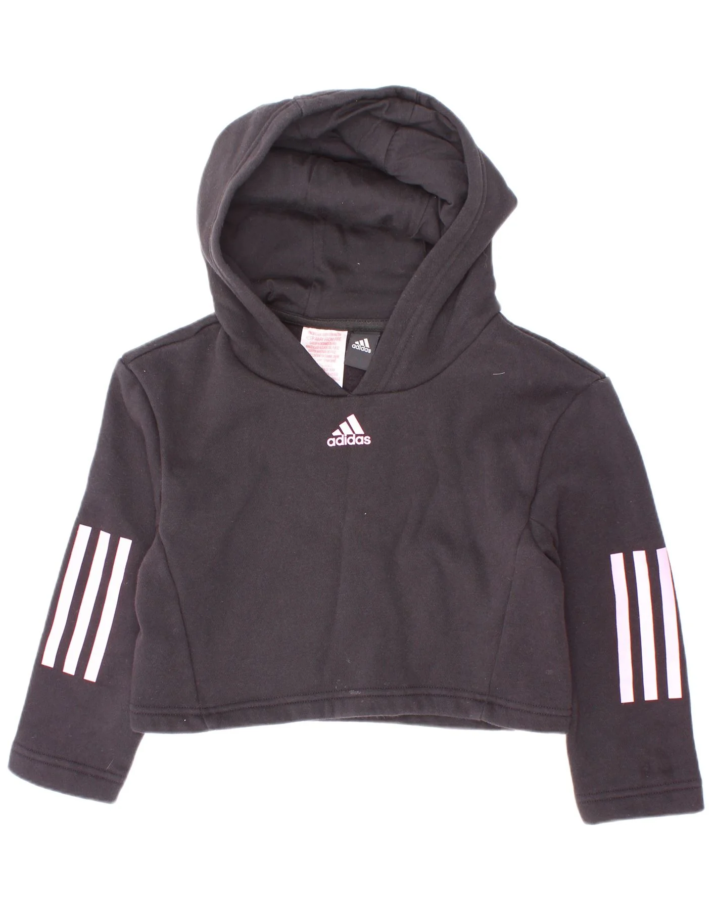Adidas Girls Crop Hoodie Jumper 5-6 Years Black Cotton