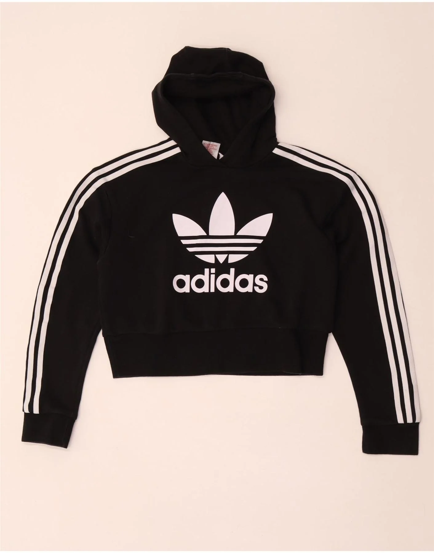 Adidas Girls Graphic Crop Hoodie Jumper 12-13 Years Black Cotton