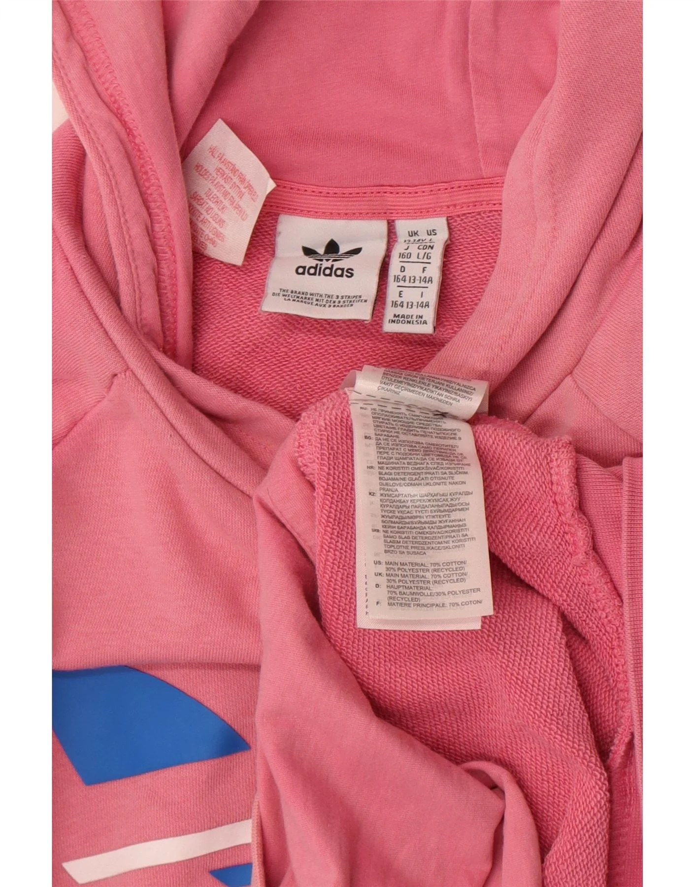 Adidas Girls Graphic Hoodie Jumper 13-14 Years Pink Cotton - Image 4