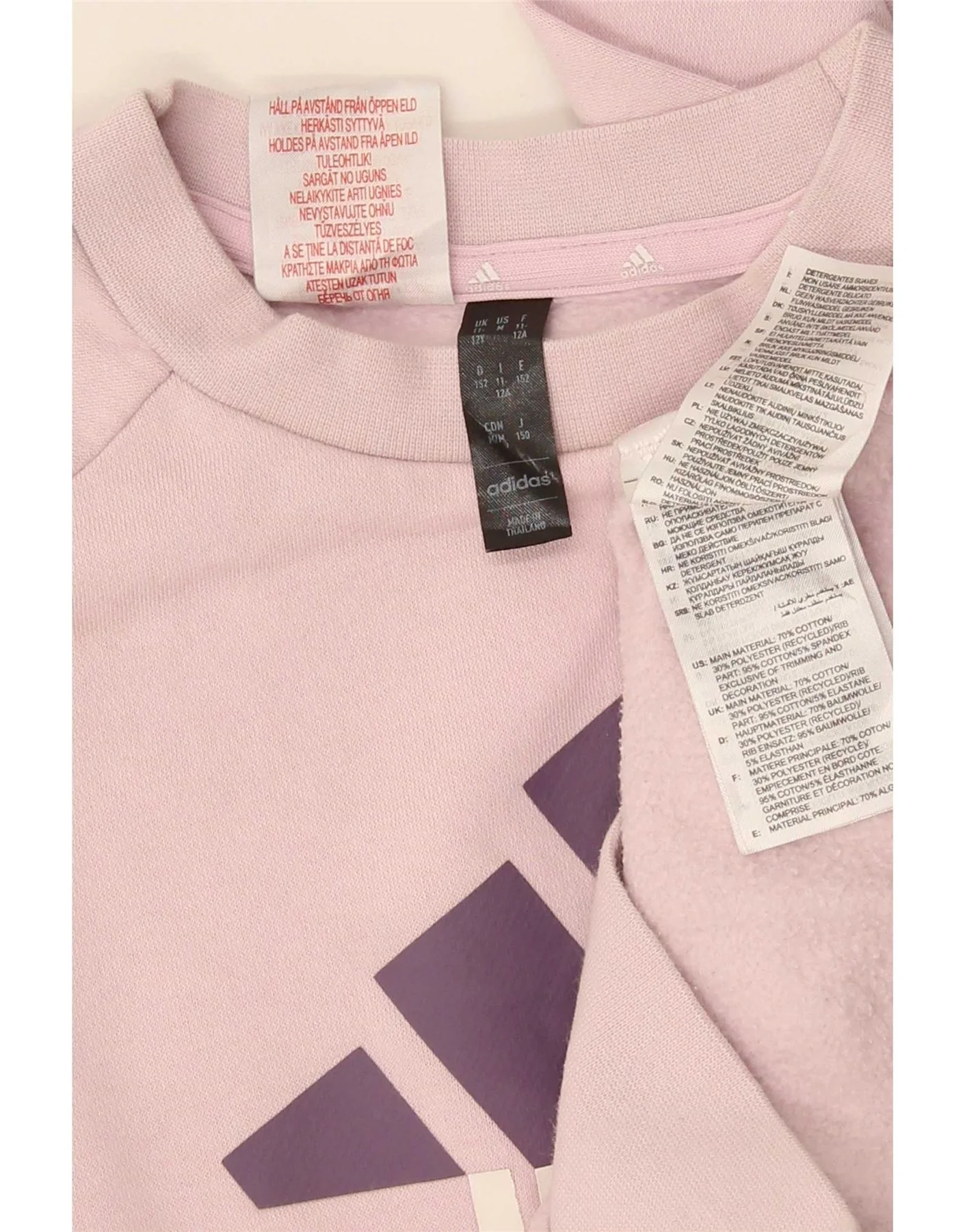 Adidas Girls Graphic Sweatshirt Jumper 11-12 Years Pink Cotton - Image 3